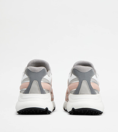 Tod's SNEAKERS IN LEATHER AND TECHNICAL FABRIC - GREY, PINK, WHITE outlook