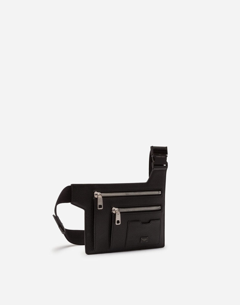 Dolce & Gabbana Flat Palermo belt bag in hammered calfskin with branded plate outlook
