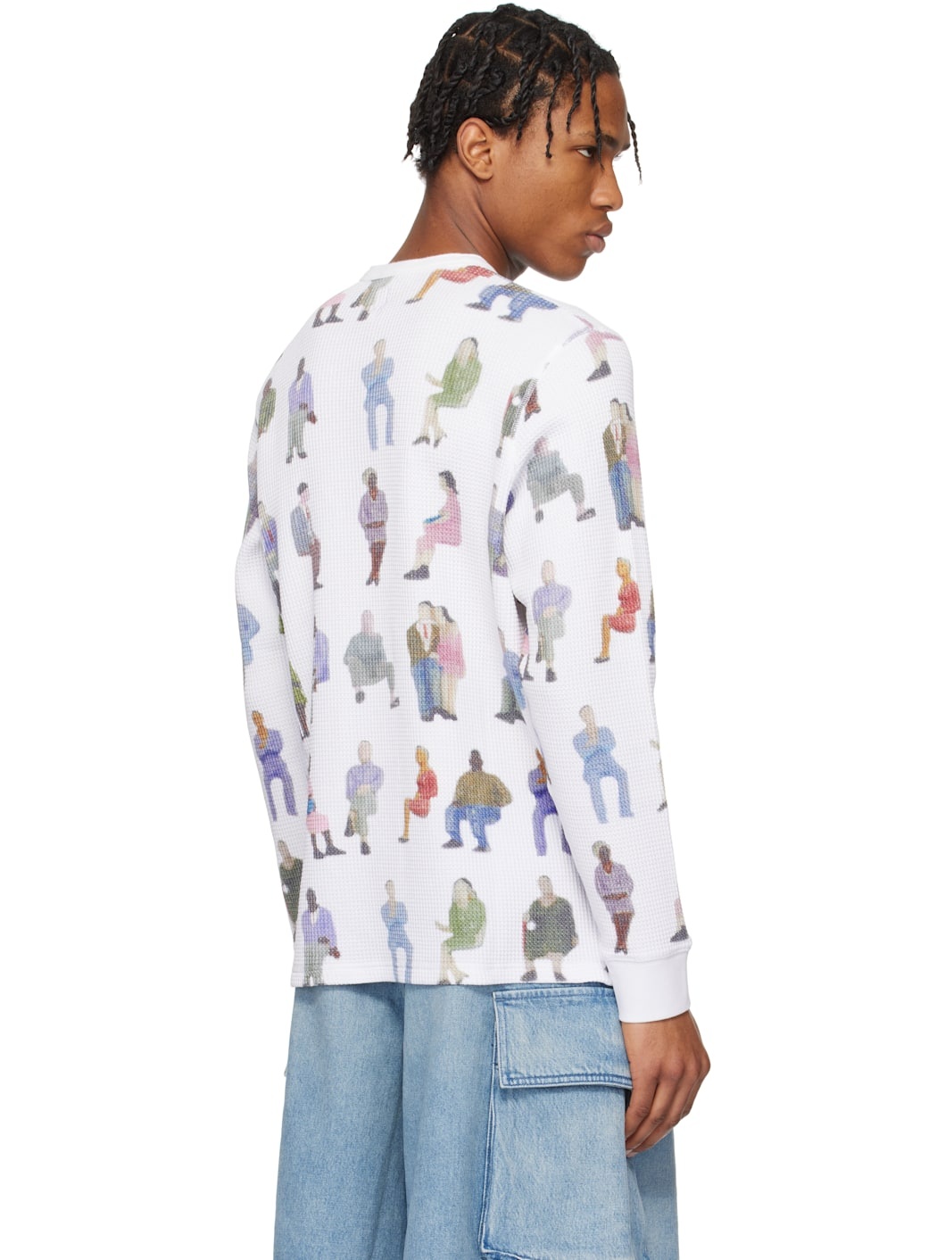 White Printed Waffle Henley - 3