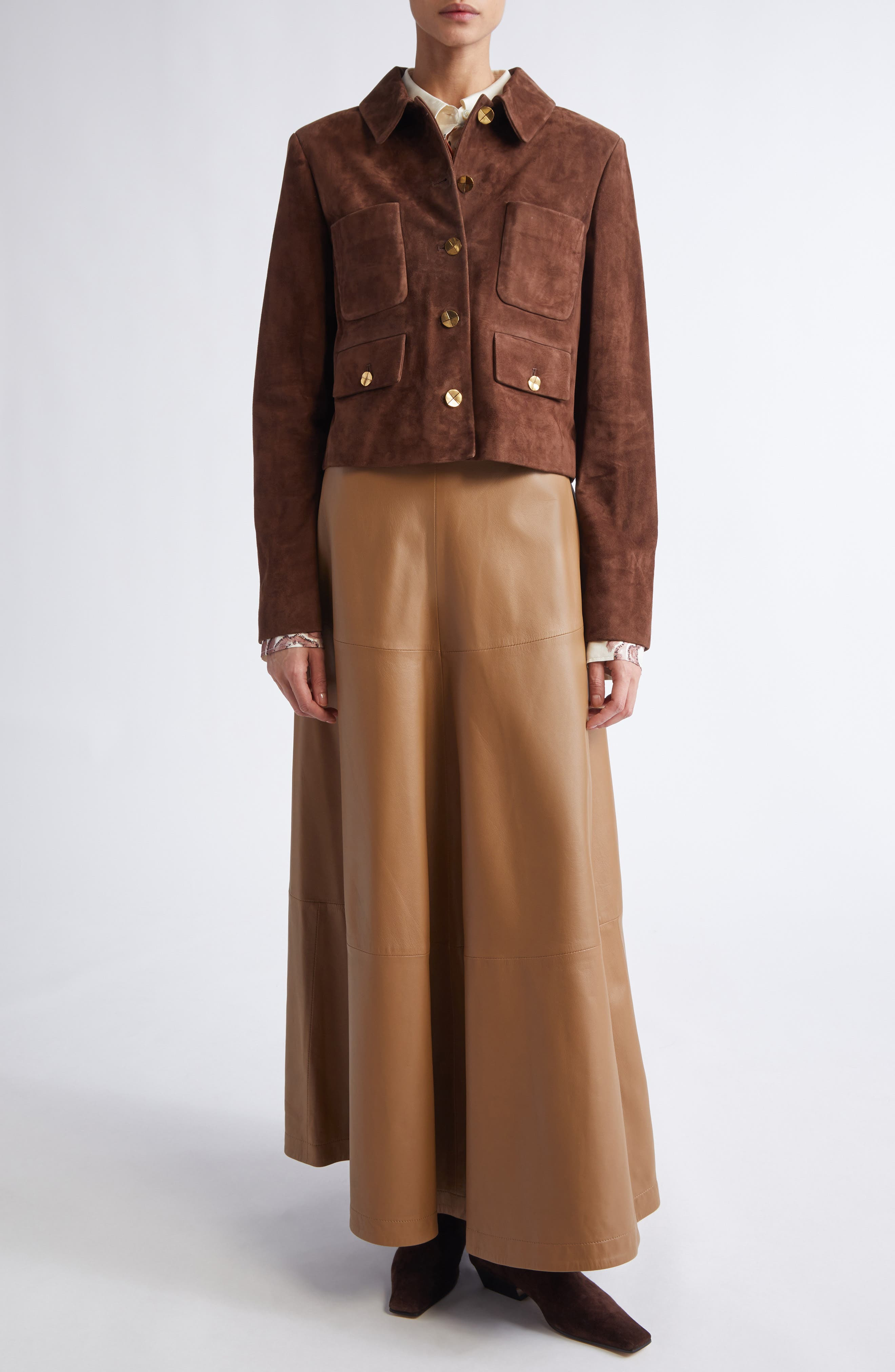 Altuzarra Varda Lambskin A-Line Midi Skirt in Saddle at Nordstrom - 2