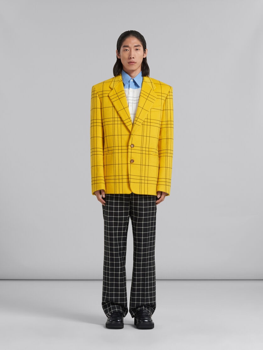 YELLOW CHECKED WOOL FELT BLAZER - 2