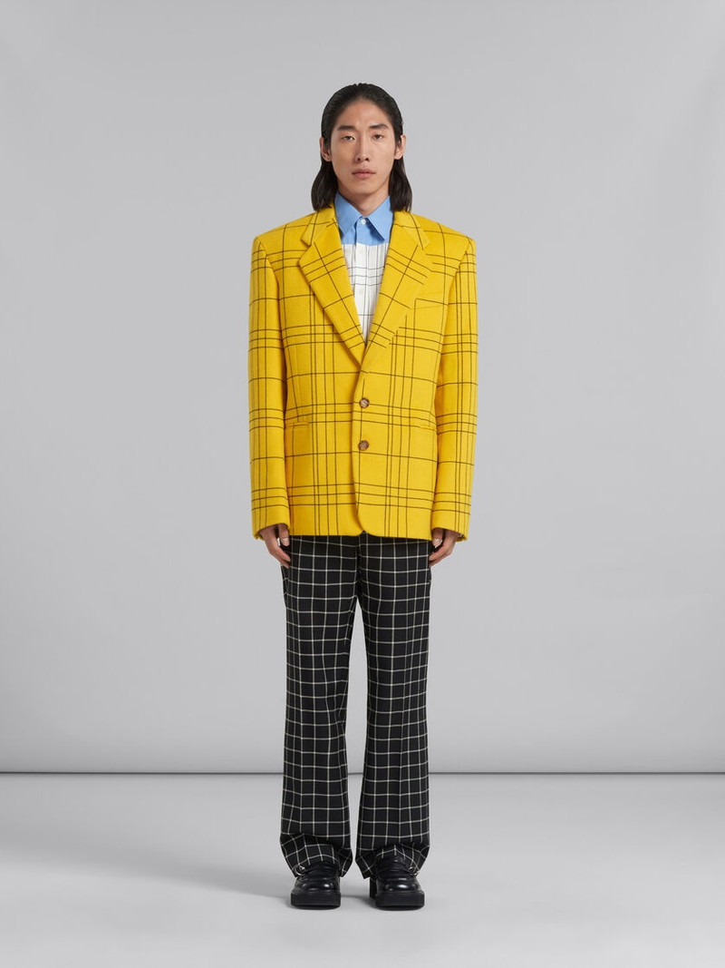 Marni YELLOW CHECKED WOOL FELT BLAZER outlook