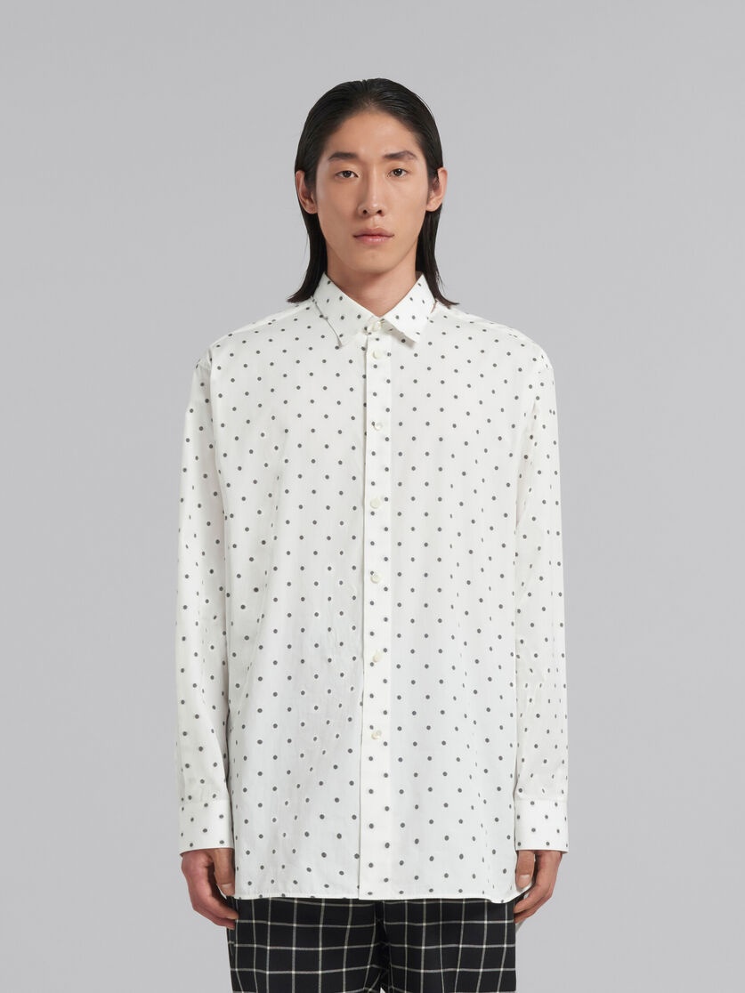 WHITE POPLIN LONG-SLEEVED SHIRT WITH POLKA DOTS - 2