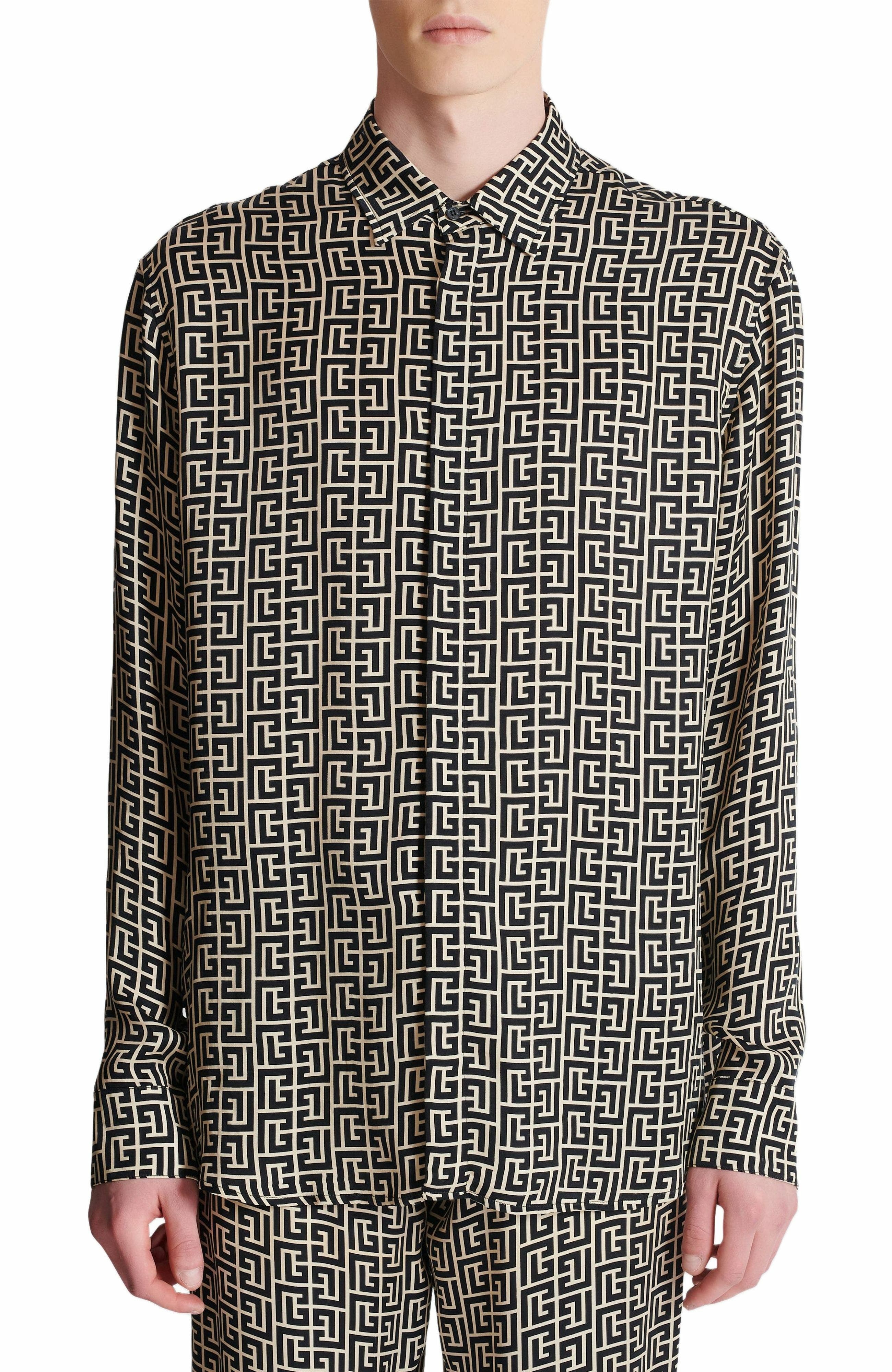 Balmain Monogrammed flowing shirt in Black at Nordstrom - 7