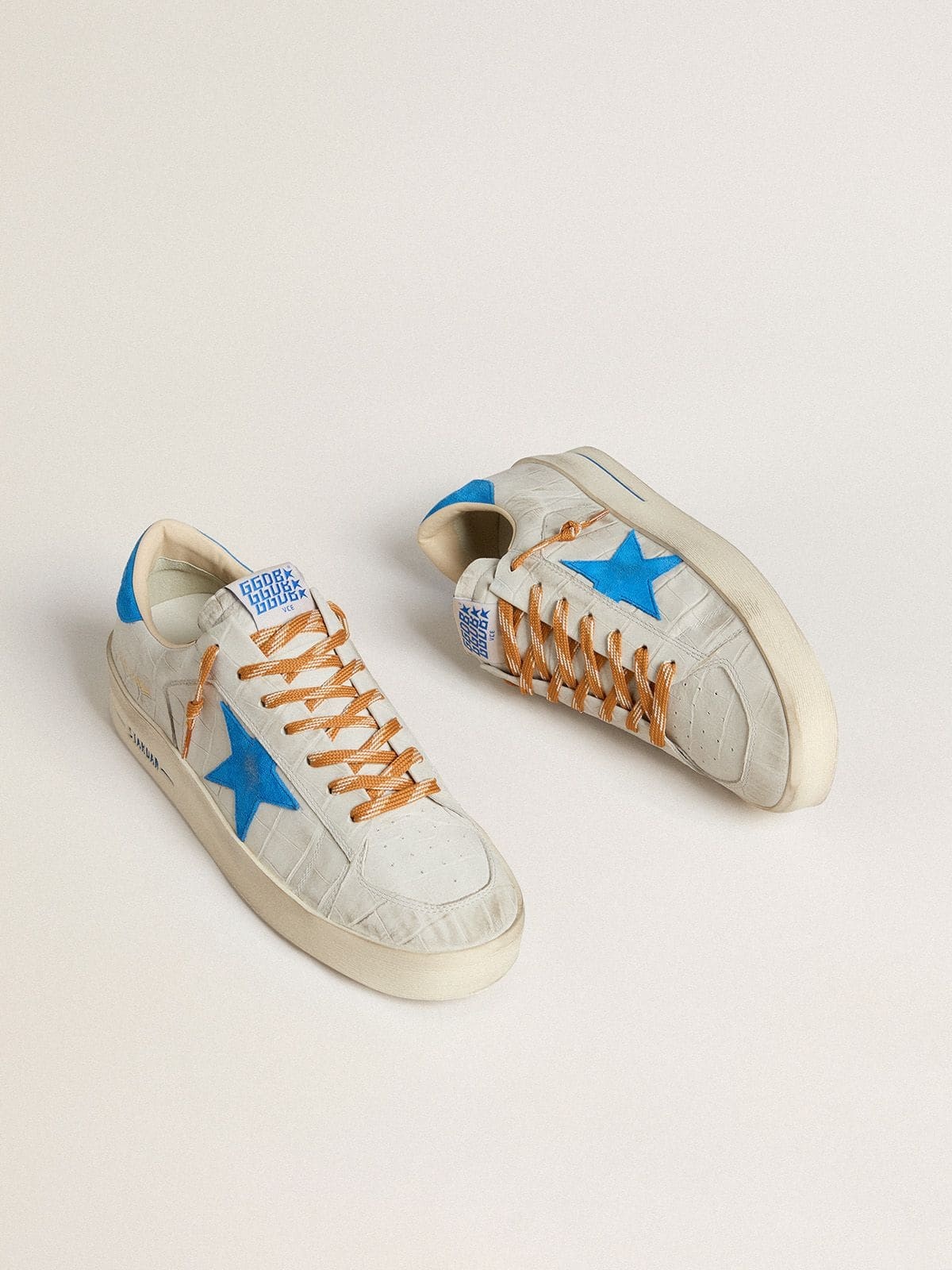 Stardan in white croc-print leather with light blue suede star and heel tab - 2