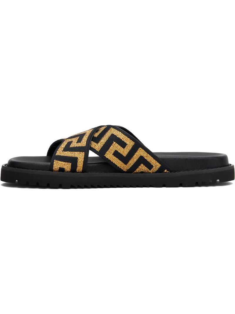 VERSACE Black Jacquard Nappa Sandals outlook
