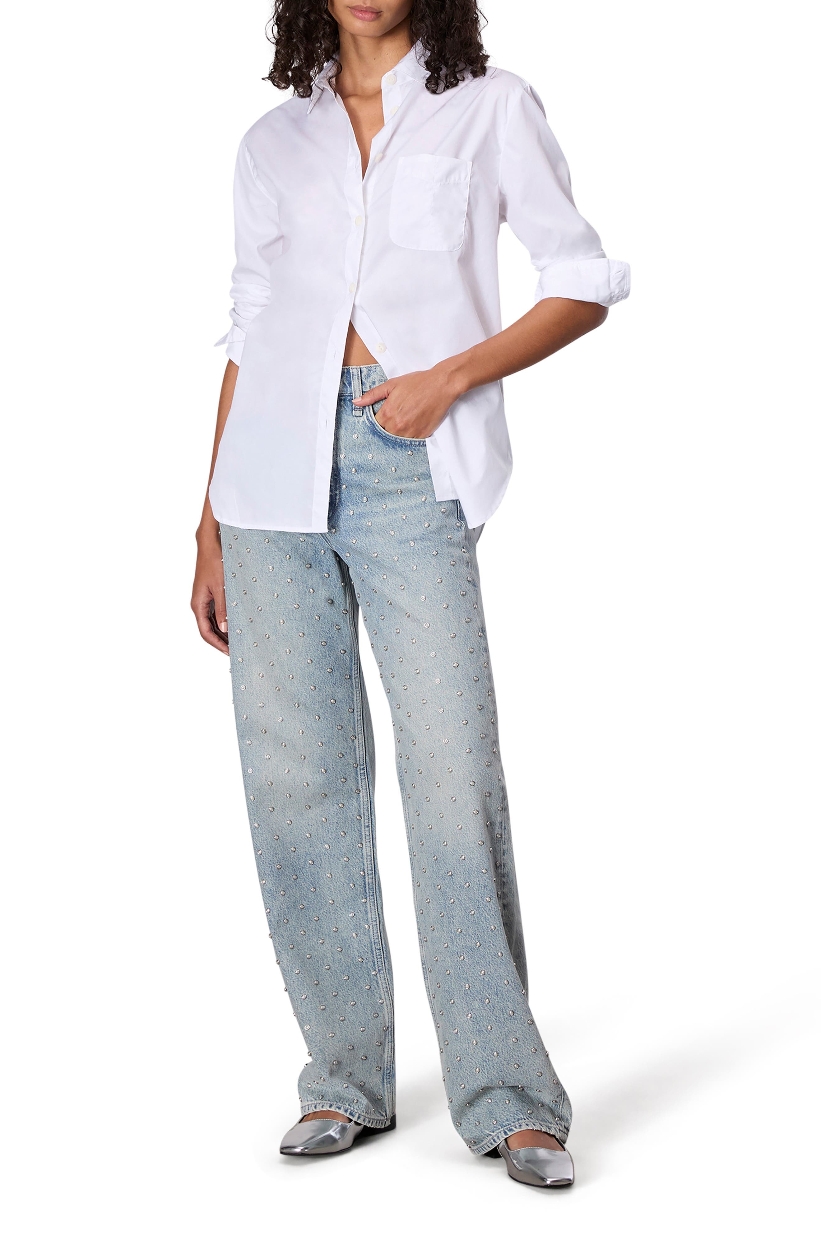 rag & bone Shea Studded High Waist Straight Jeans in Desipearl at Nordstrom - 6