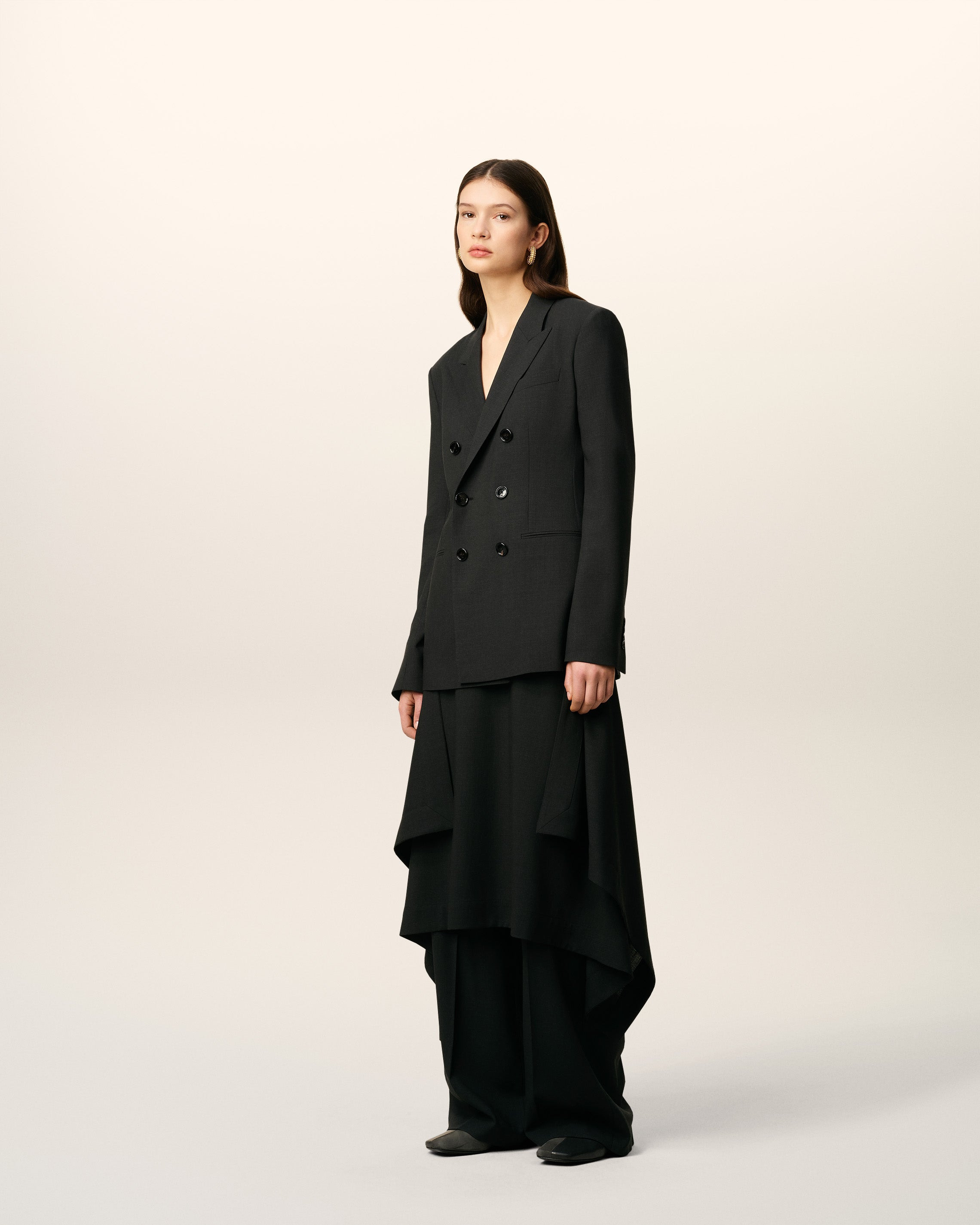 BLACK WOOL DOUBLE BREASTED JACKET - 6