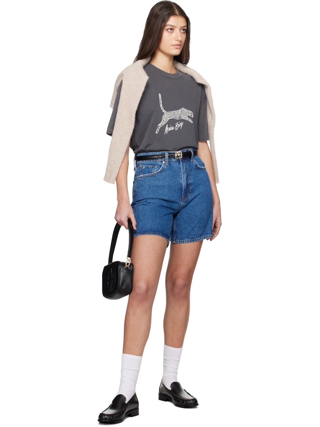 Blue Kat Denim Shorts - 4