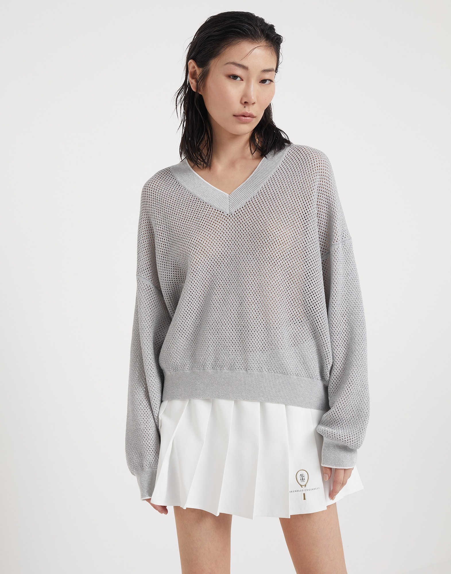 Cotton sparkling net sweater - 1