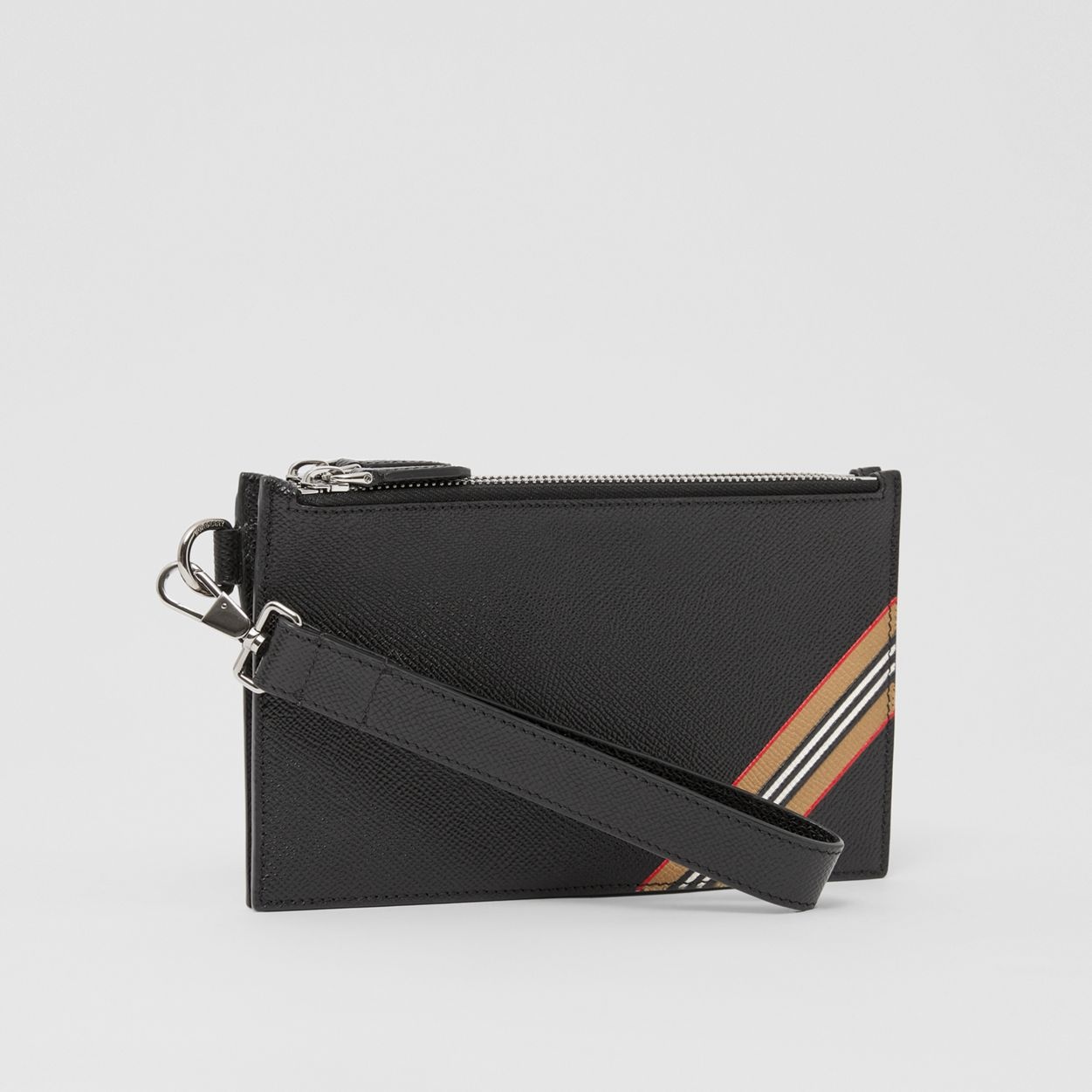 Icon Stripe Print Grainy Leather Zip Pouch - 8