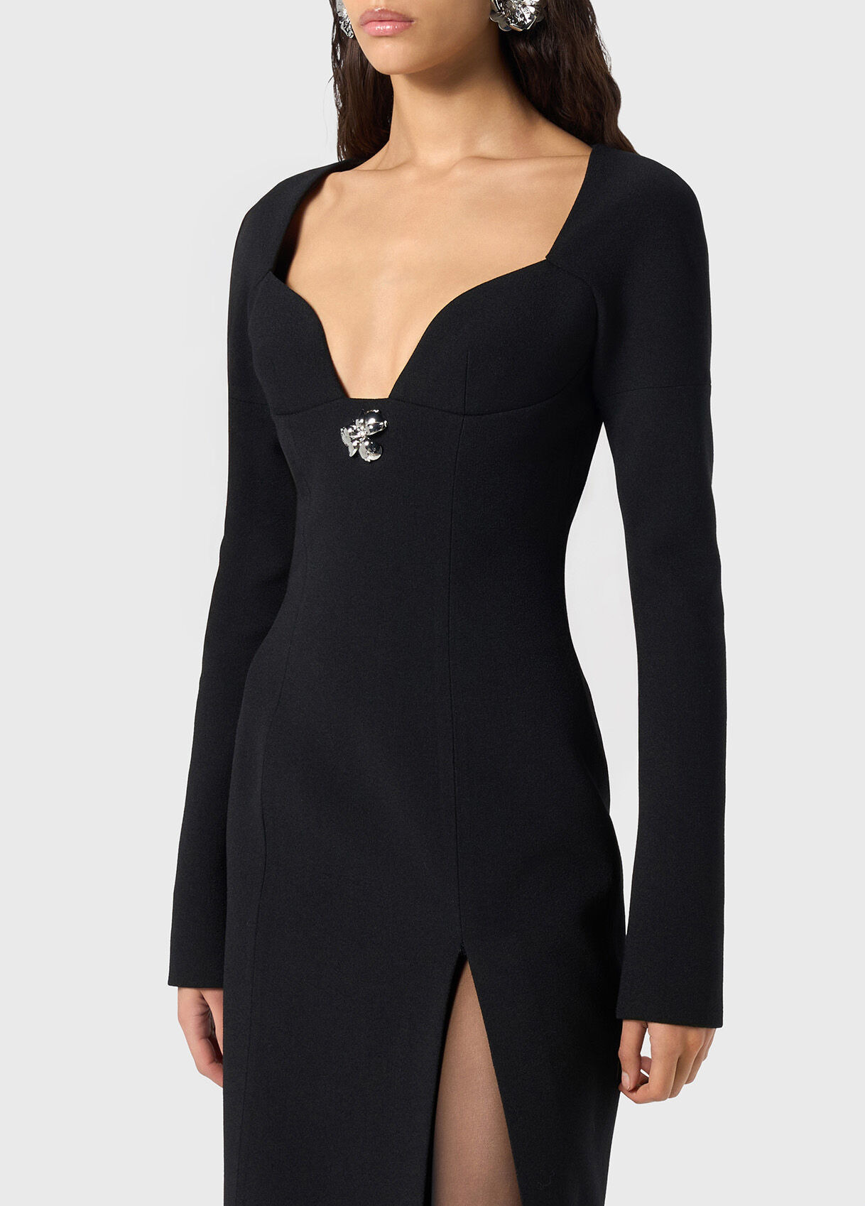 MIDI DRESS IN CRÊPE WITH METAL ROSE - 4