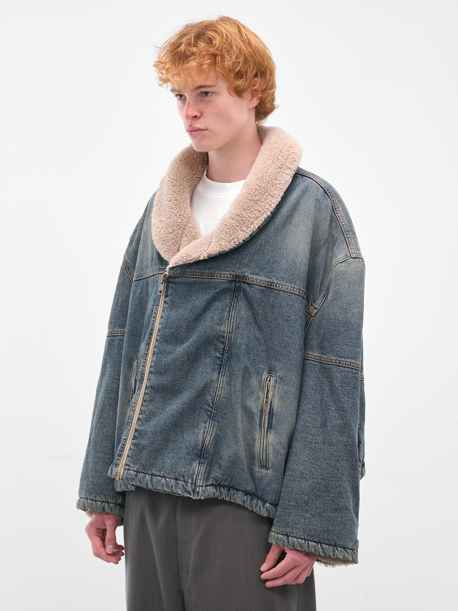Blue Denim Shearling Boxy Jacket - 2