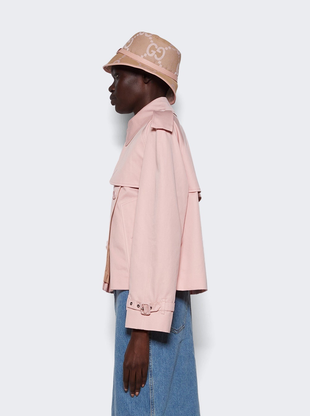 Cotton Gabardine Cropped Trench Coat Sorbet Pink - 4