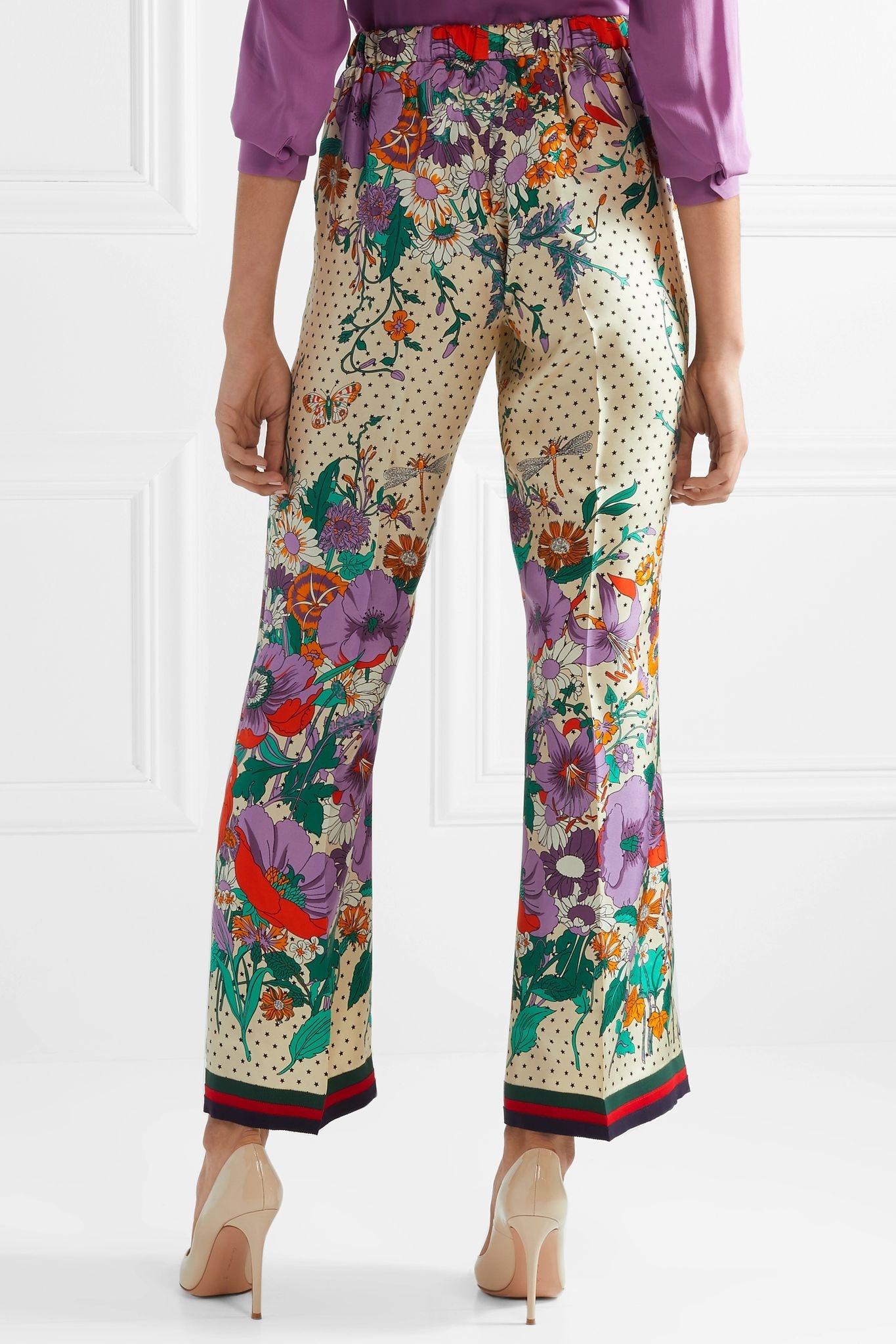 Printed silk-charmeuse wide-leg pants - 4