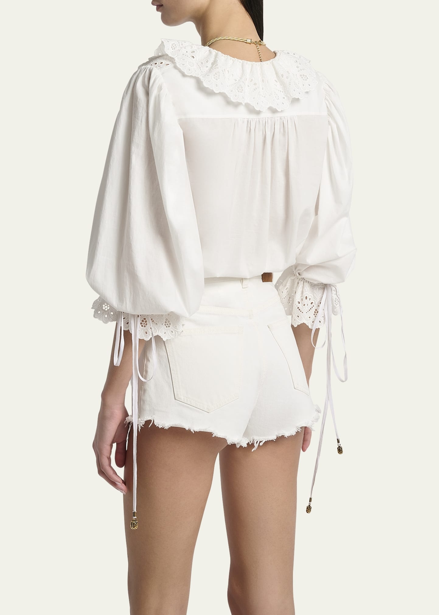 Eyelet-Embroidered Ruffle Cotton Voile Blouse - 3