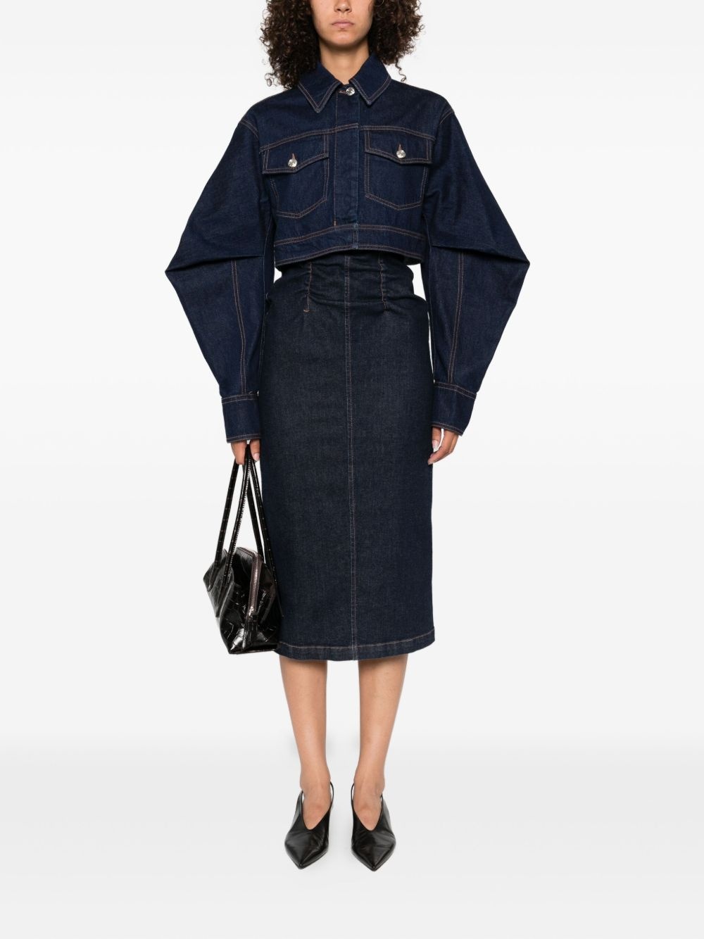 curved-sleeve denim jacket - 2