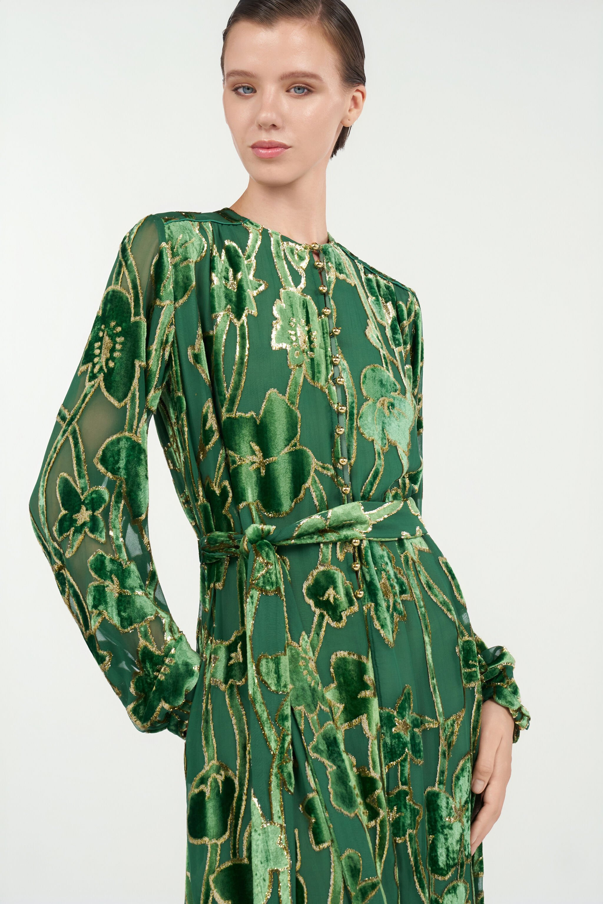 Green Velvet Devoré Midi Dress - 6