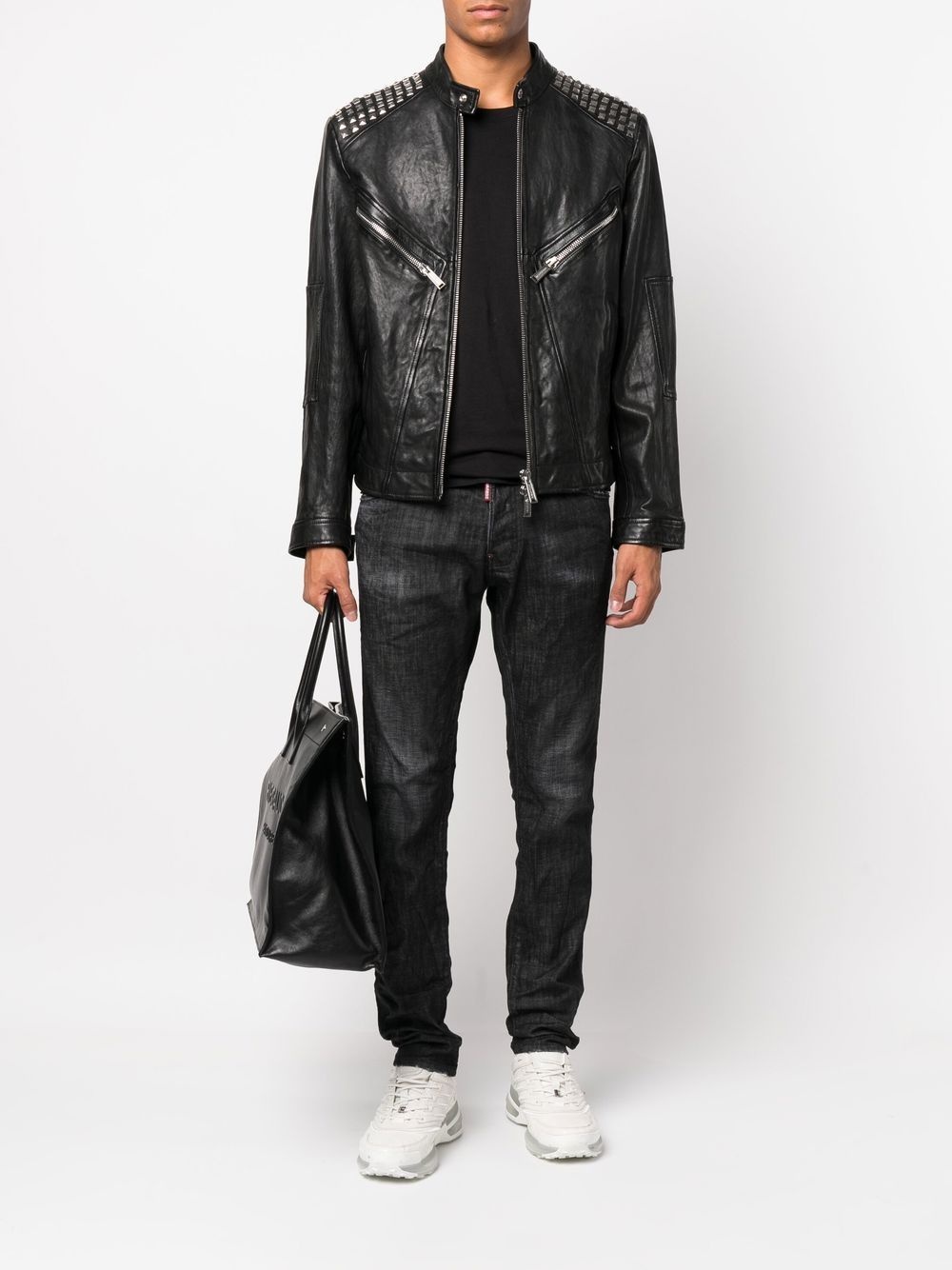 studded leather biker jacket - 2