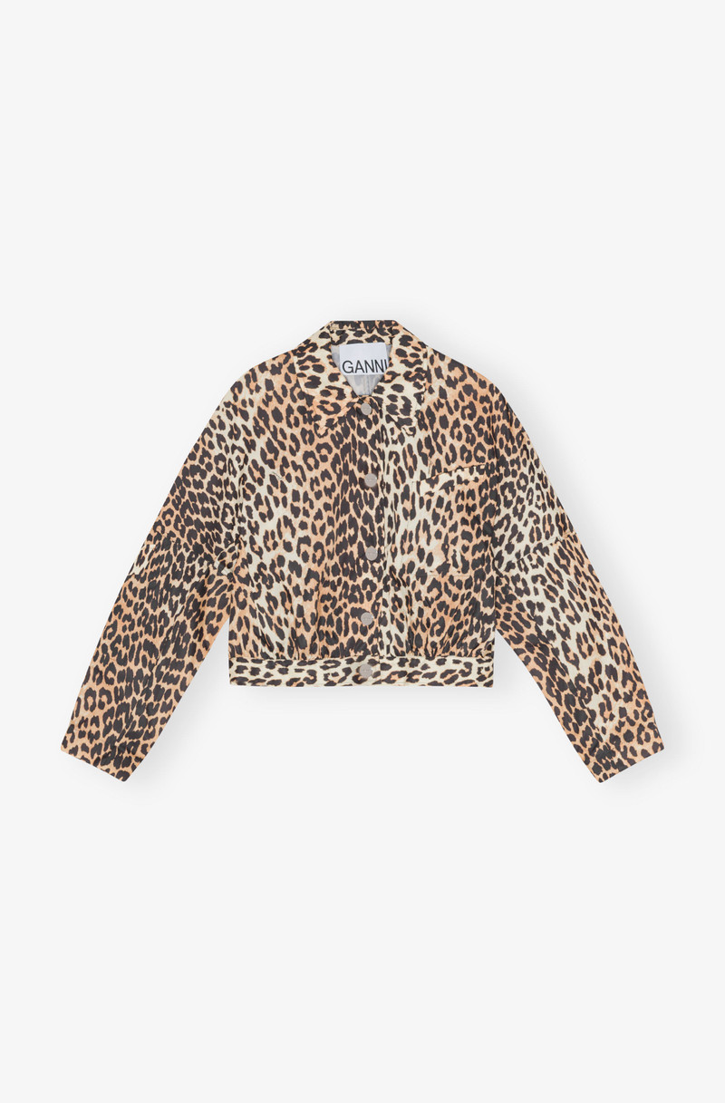 LEOPARD DUCHESSE NYLON CROPPED JACKET - 1