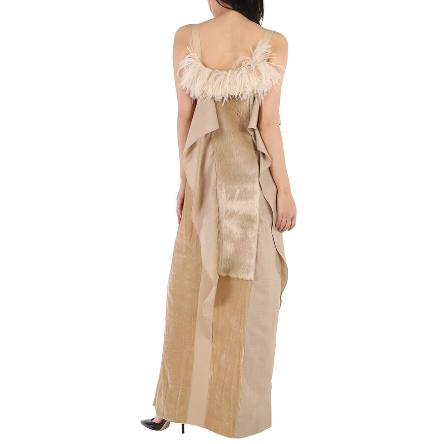 Burberry Panelled Wool Silk And Velvet Gown With Feather Detail - 6