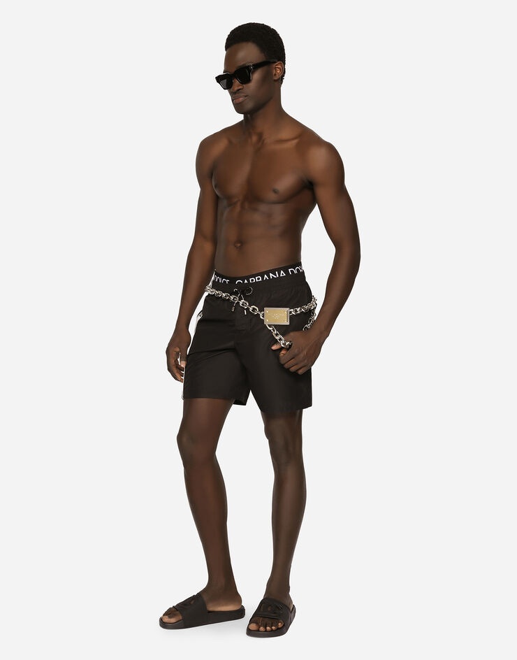 Mid-length swim trunks with DG logo band - 2