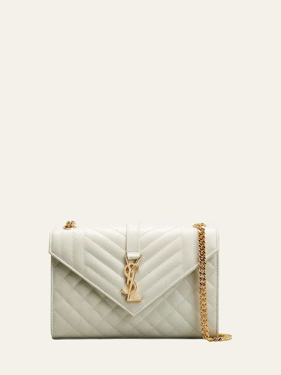 Medium Tri-Quilted Matelasse Grain de Poudre Flap Shoulder Bag, Golden Hardware - 1