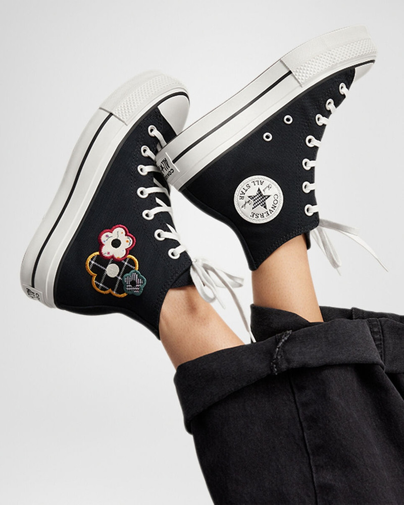 Chuck Taylor 모든 스타 리프트 플랫폼 꽃 패치 워크 11