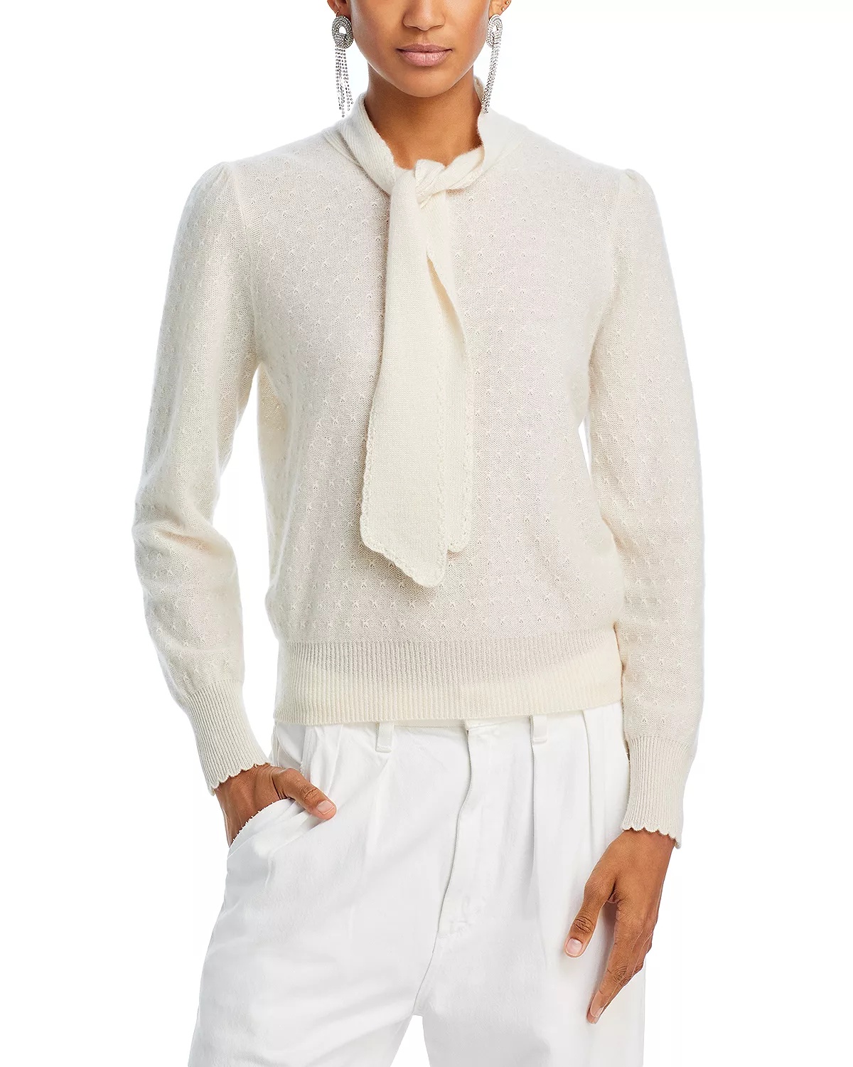 Cashmere Tie Neck Sweater - 1