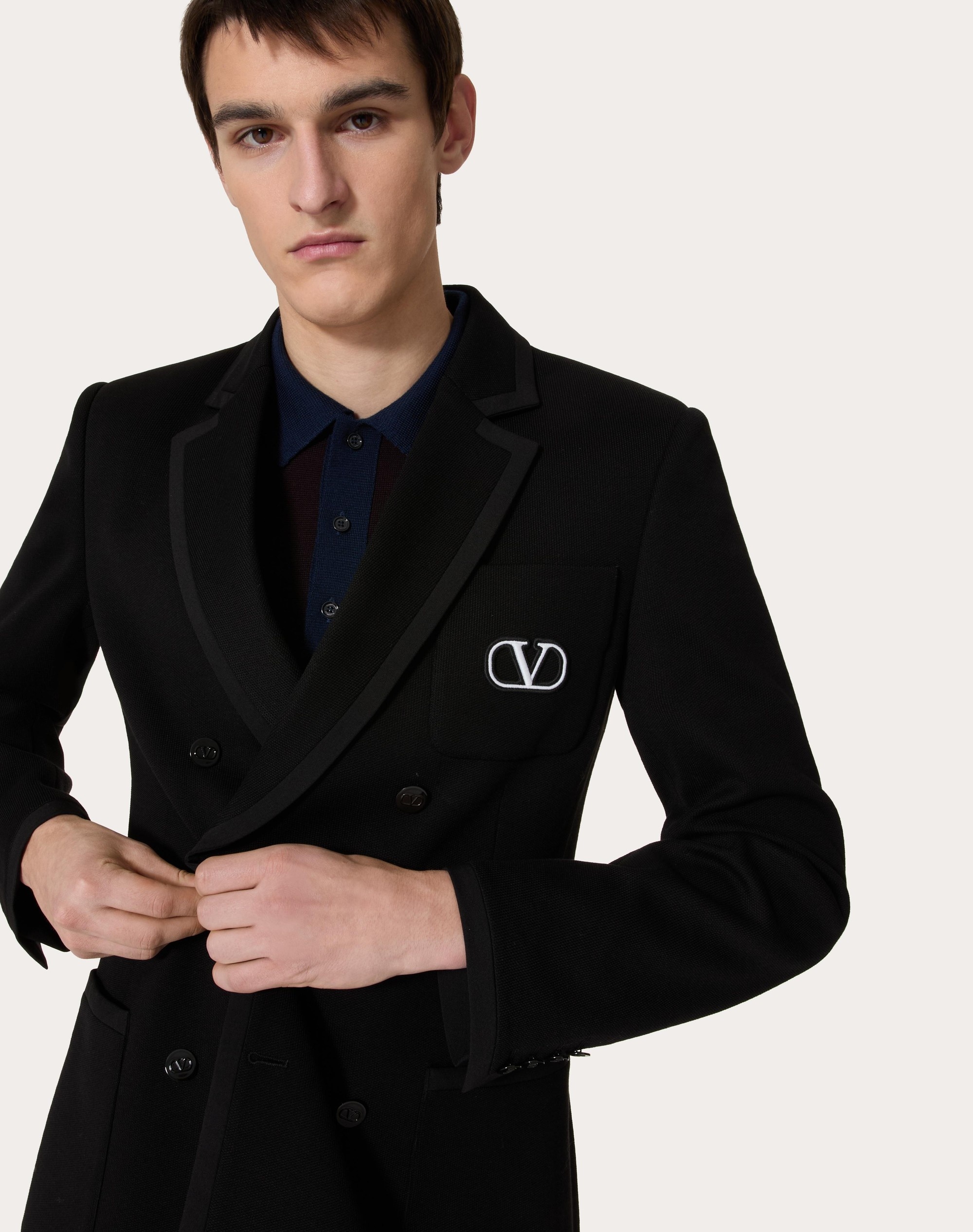 DOUBLE-BREASTED COTTON JERSEY JACKET WITH VLOGO SIGNATURE PATCH - 5