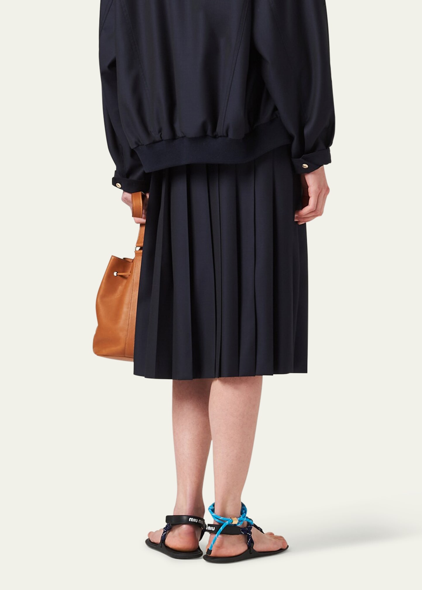 Pleated Drawstring Waistband Wool Skirt - 3