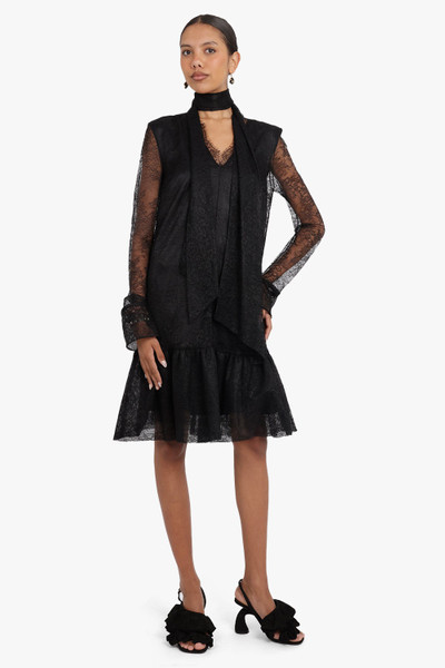 NINA RICCI V-NECK RUFFLE LACE DRESS | BLACK outlook