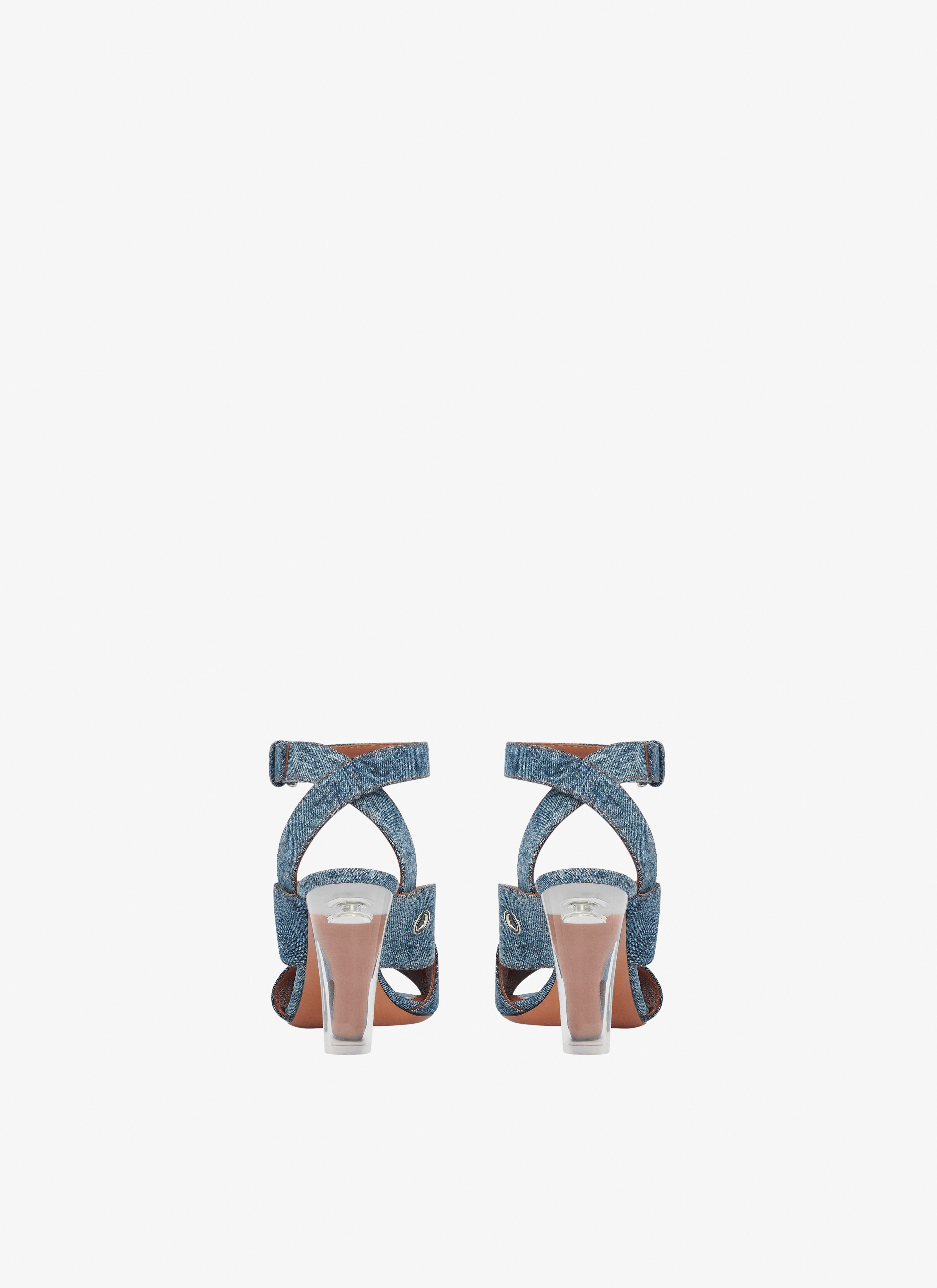 BLOCK HEEL SANDALS IN DENIM WITH EYELETS - 2