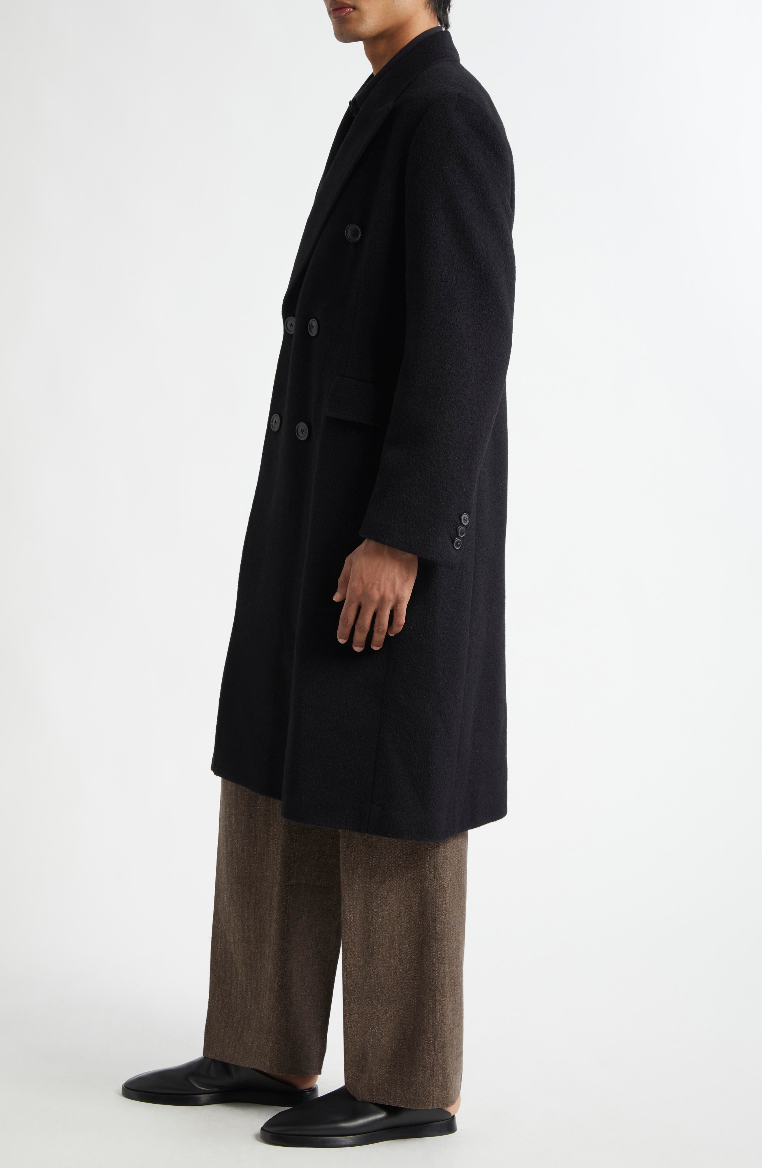 OUR LEGACY Whale Double Breasted Mohair Blend Coat in Black Hairy Wool at Nordstrom - 3