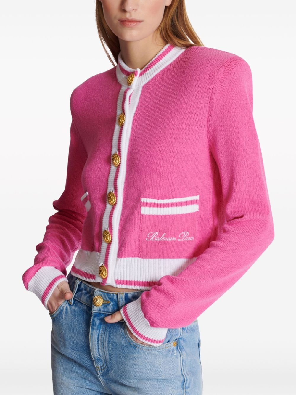 embroidered-logo knit cardigan - 5