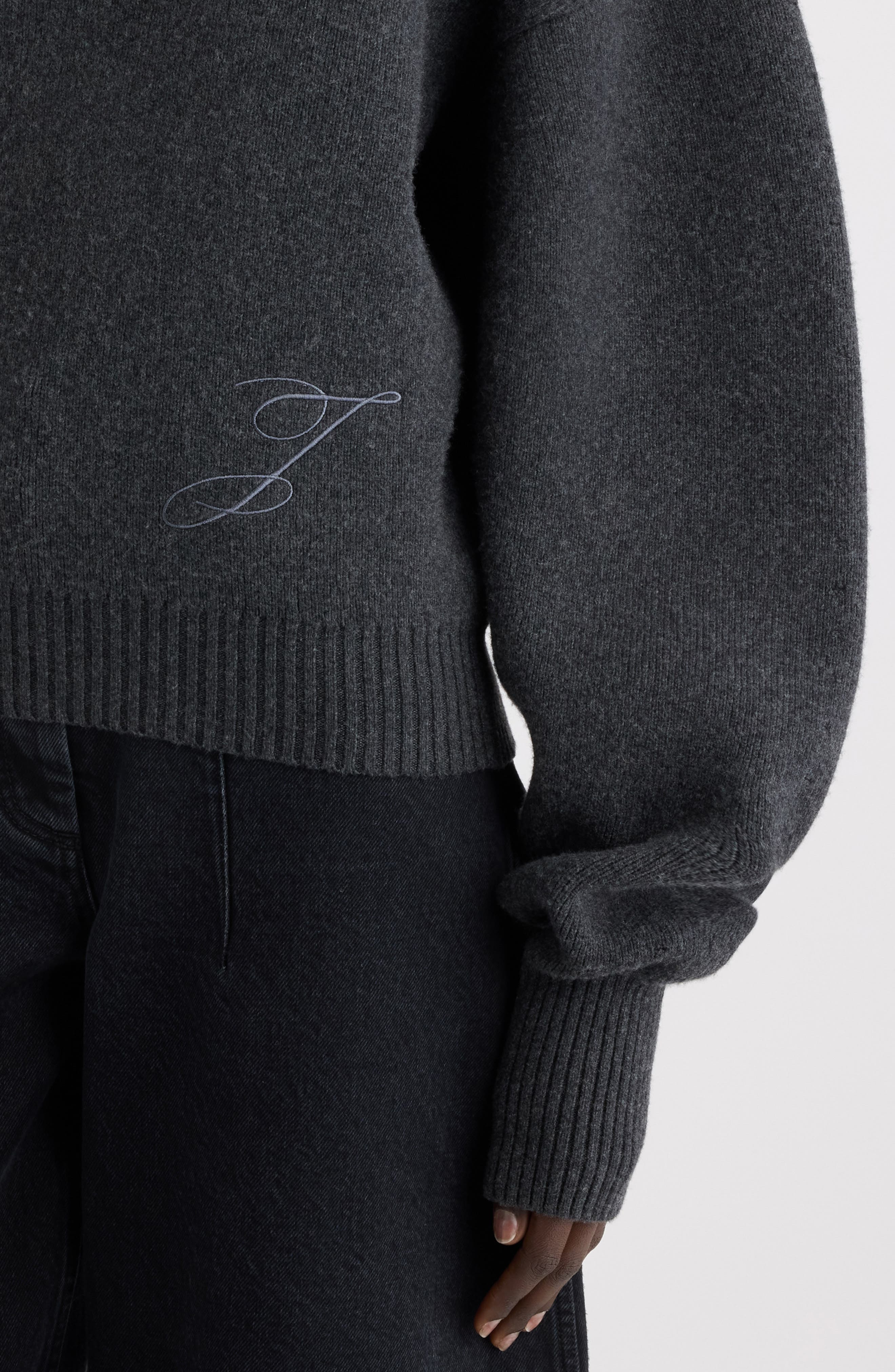 Jacquemus La Maille Pallone Virgin Wool & Cashmere Turtleneck Sweater in Dark Grey at Nordstrom - 5