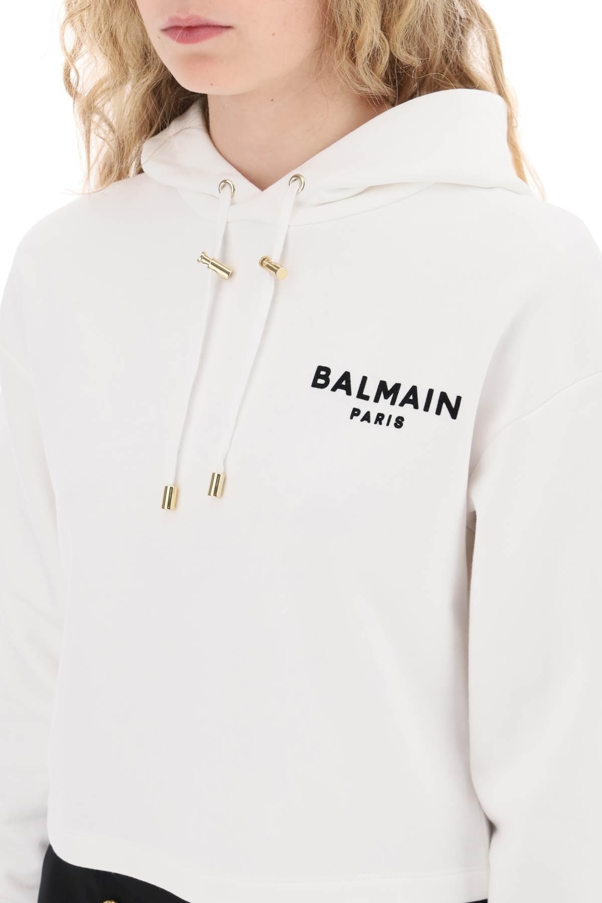 Balmain Cropped Hoodie With Flocked Logo - 5