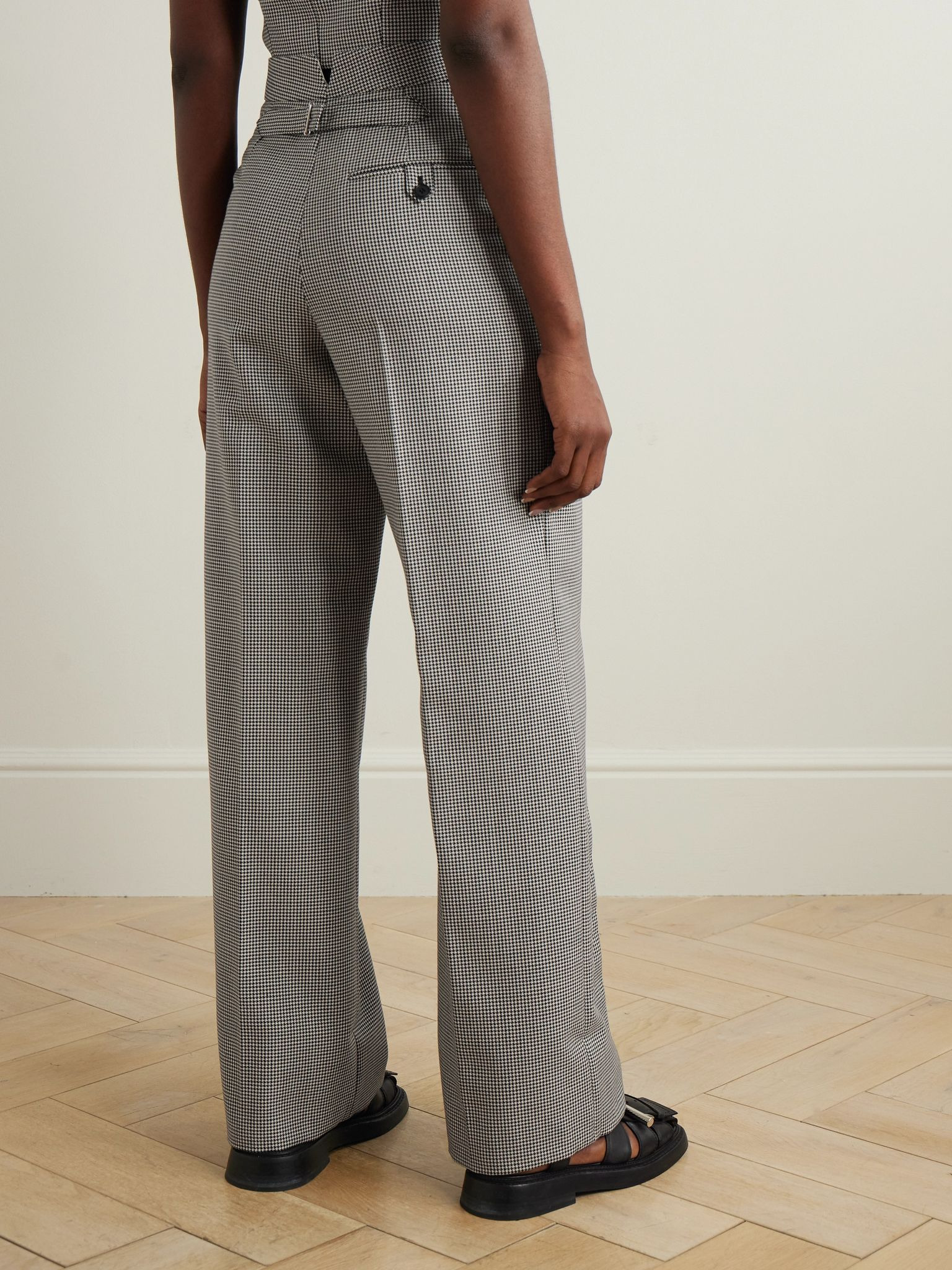 Pleated houndstooth wool and mohair-blend straight-leg pants Gray - 3