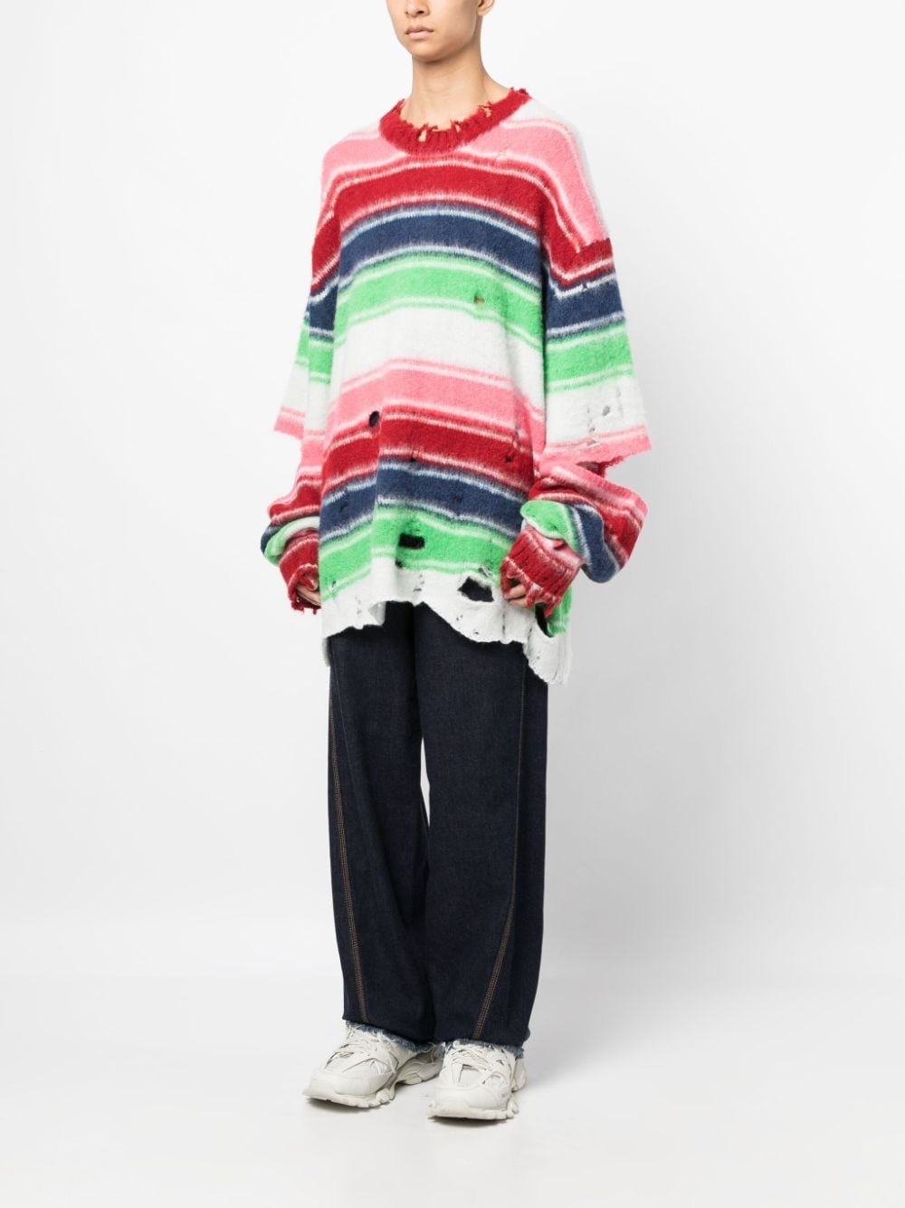 distressed-effect striped sweatshirt - 3