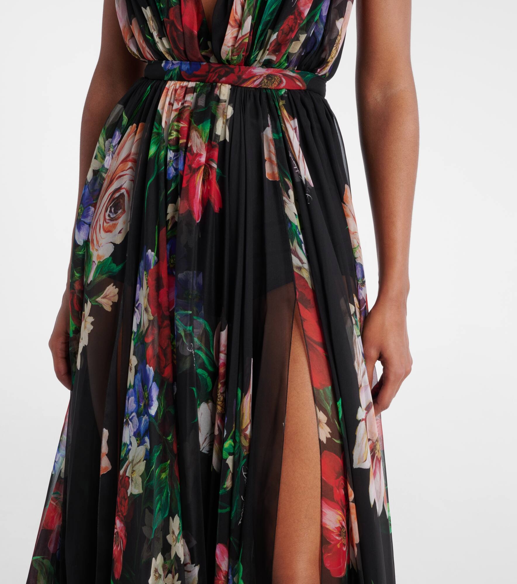 Floral pleated silk chiffon gown - 5