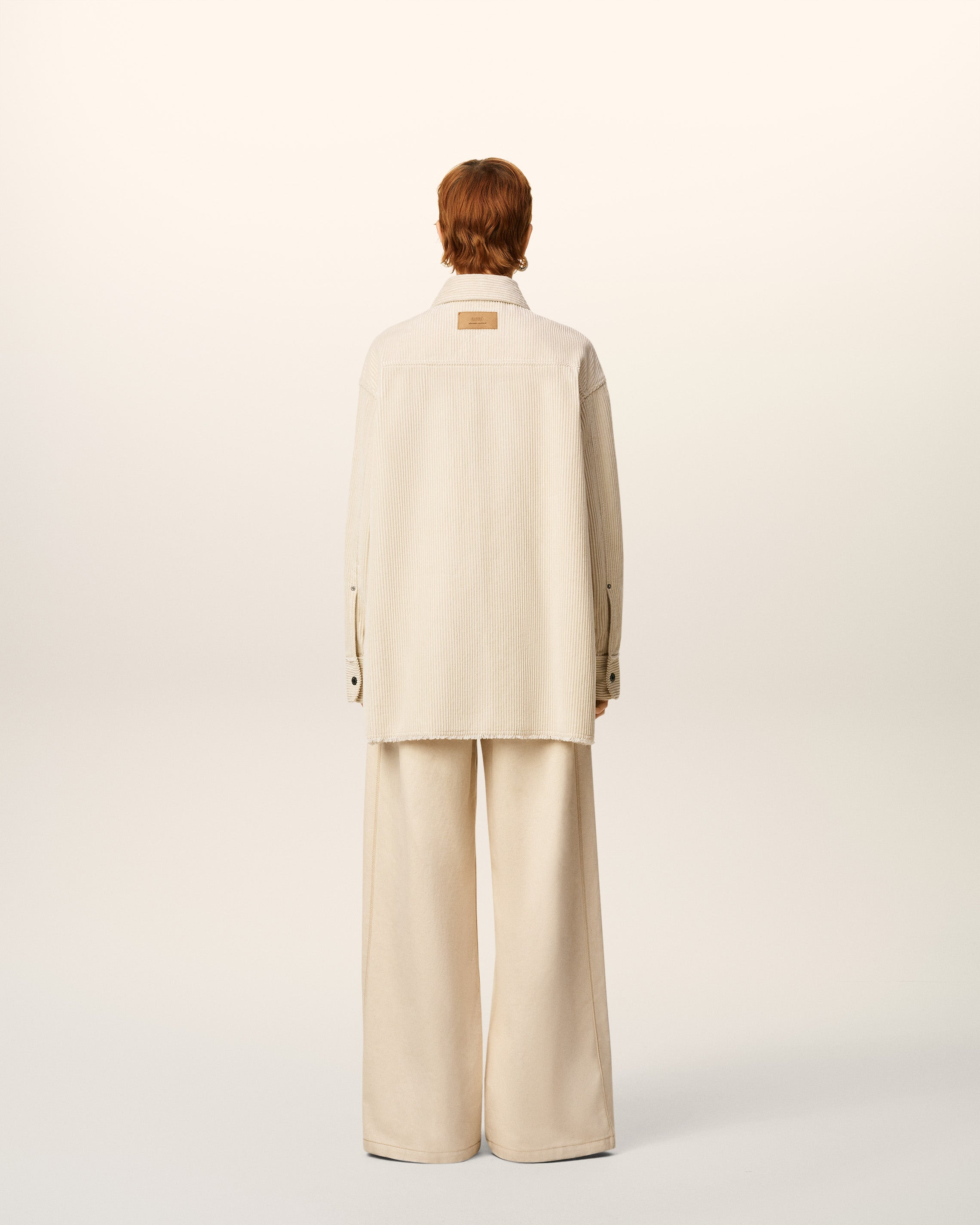 WHITE COTTON CORDUROY SIDE SLIT OVERSHIRT - 5