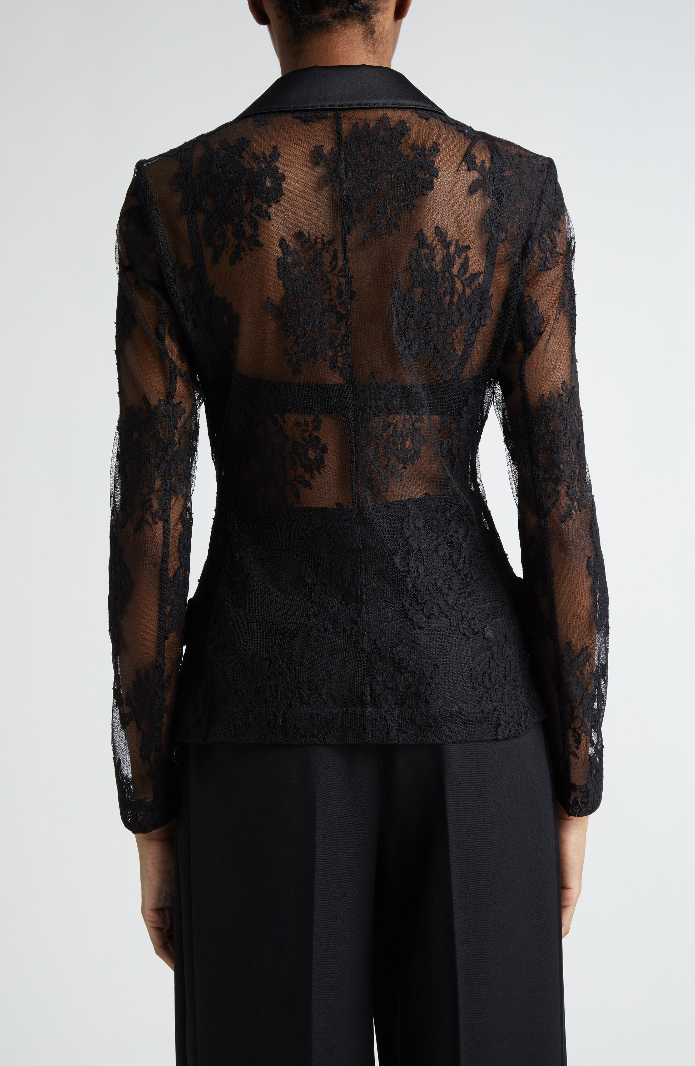Sheer Floral Lace & Satin Jacket - 3