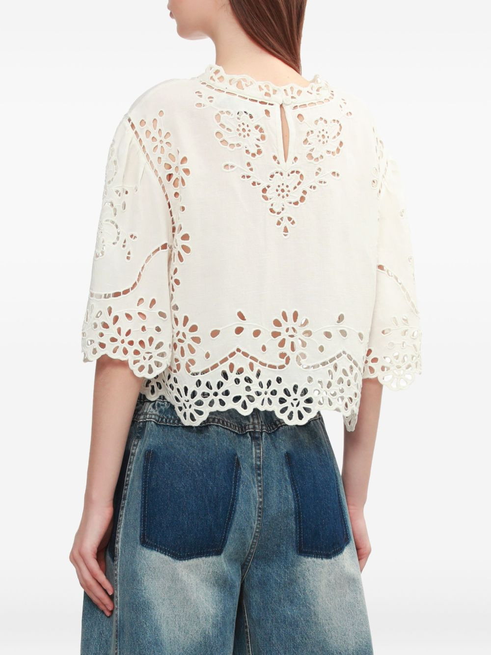 embroidered bell-sleeve top - 4