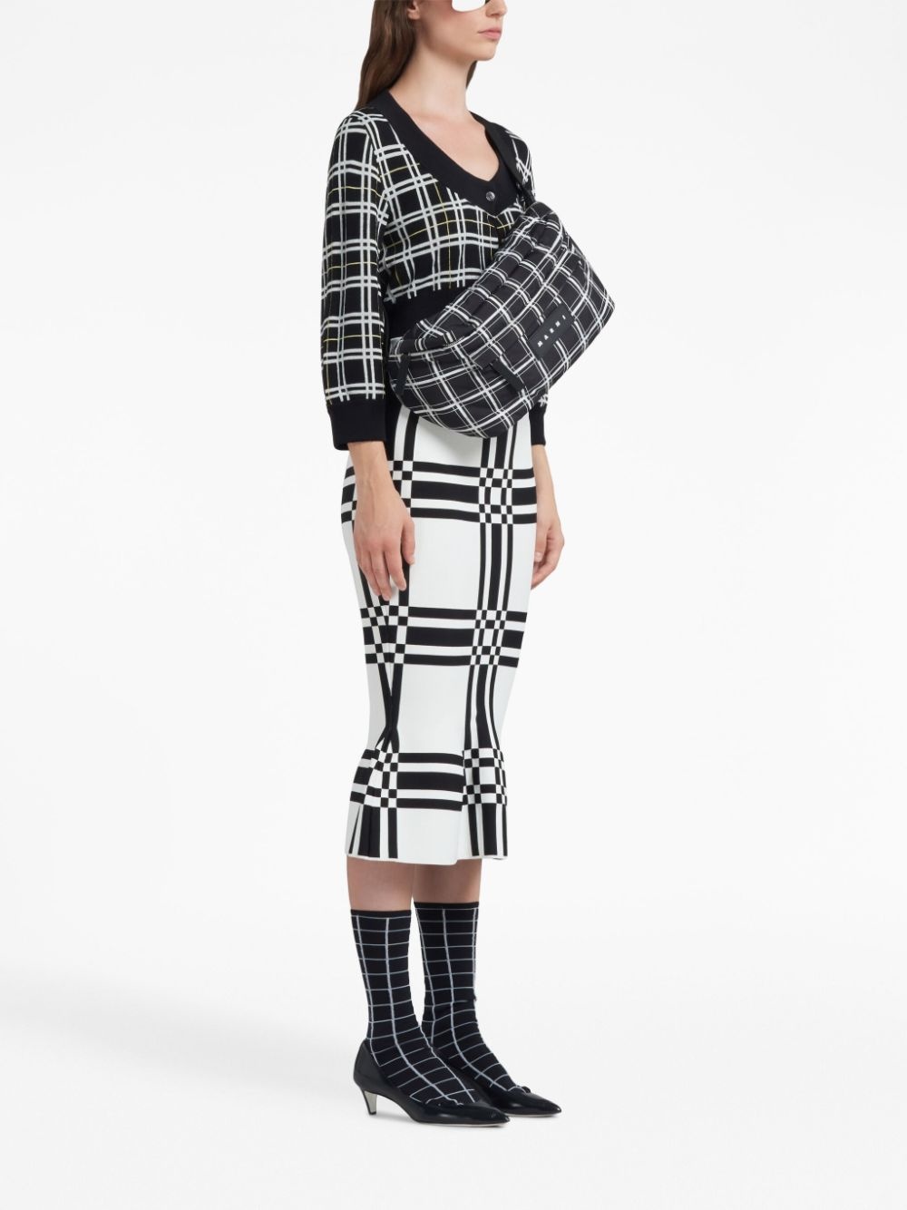 checked cropped cardigan - 2