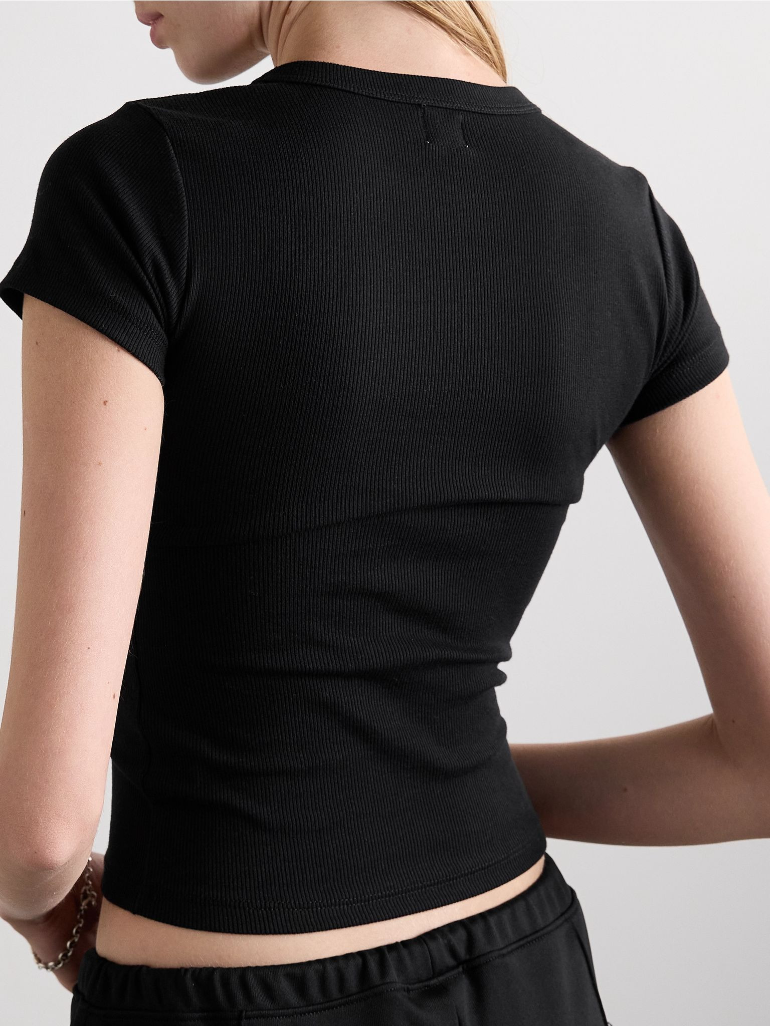 Kelly ribbed cotton-blend jersey T-shirt Black - 4