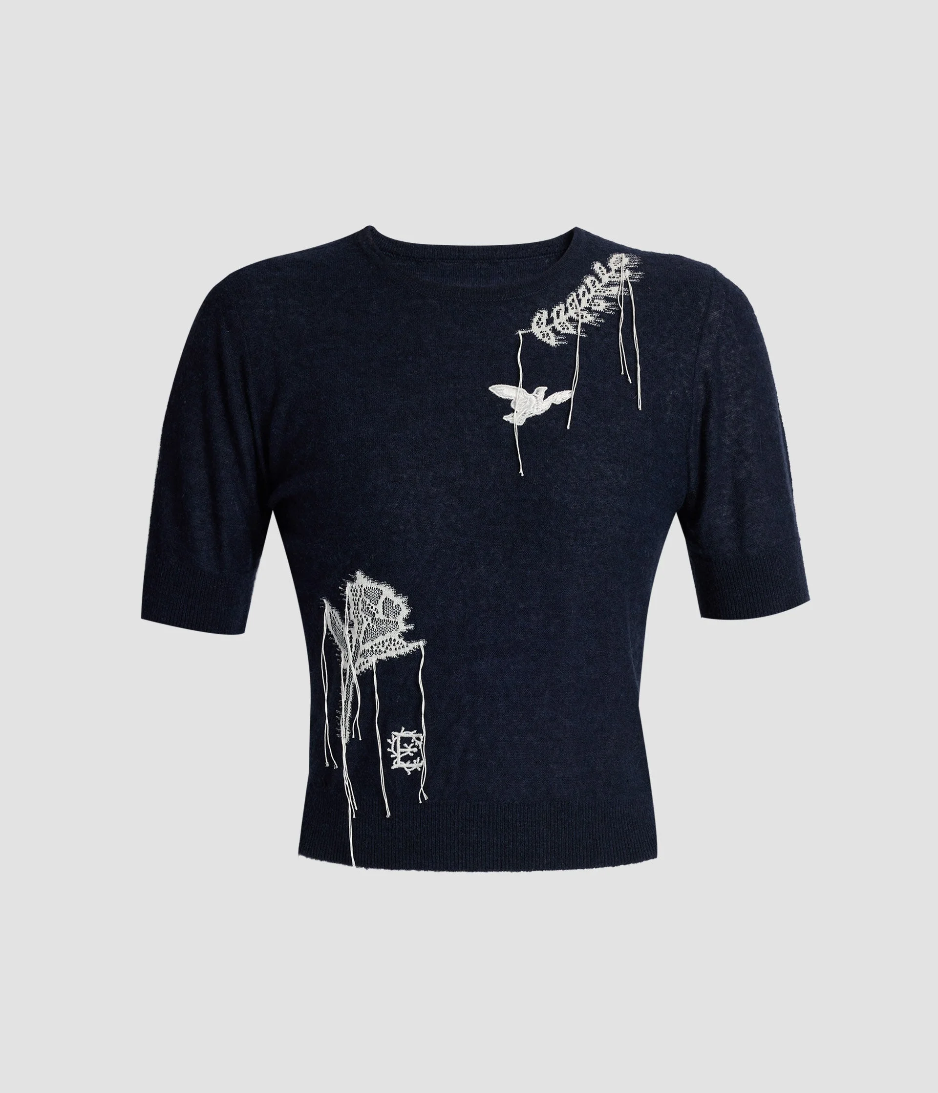 FINE ALPACA BLEND SHORT SLEEVE CREW JUMPER - 1