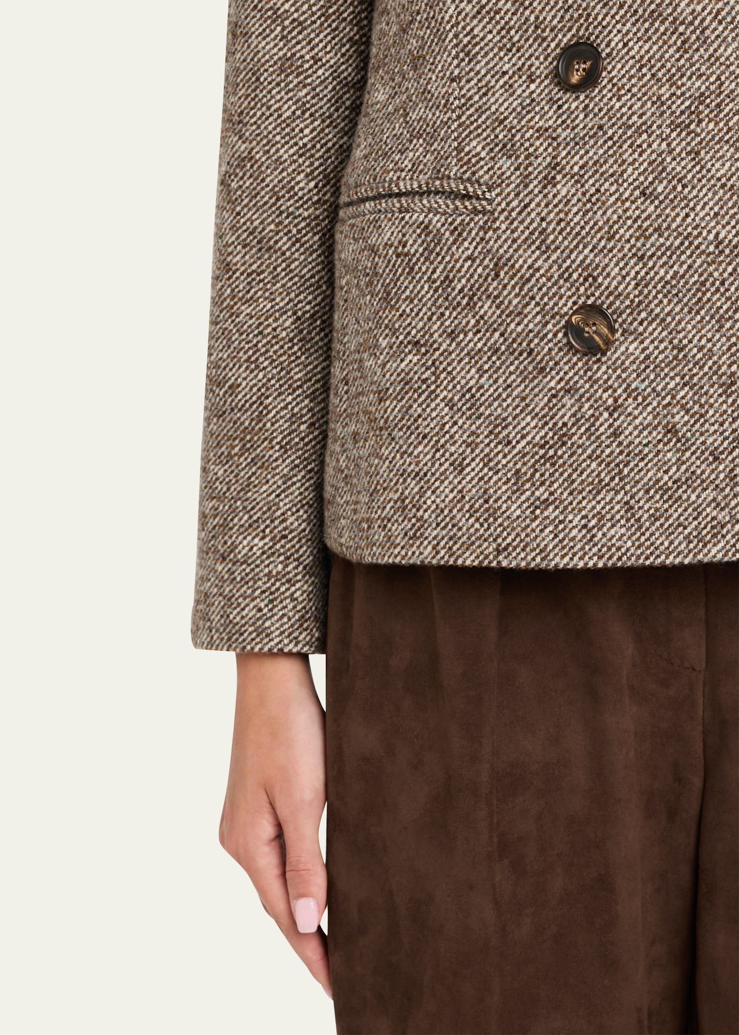 Diagonal Tweed Wool Blazer with Removable Cuffs - 5