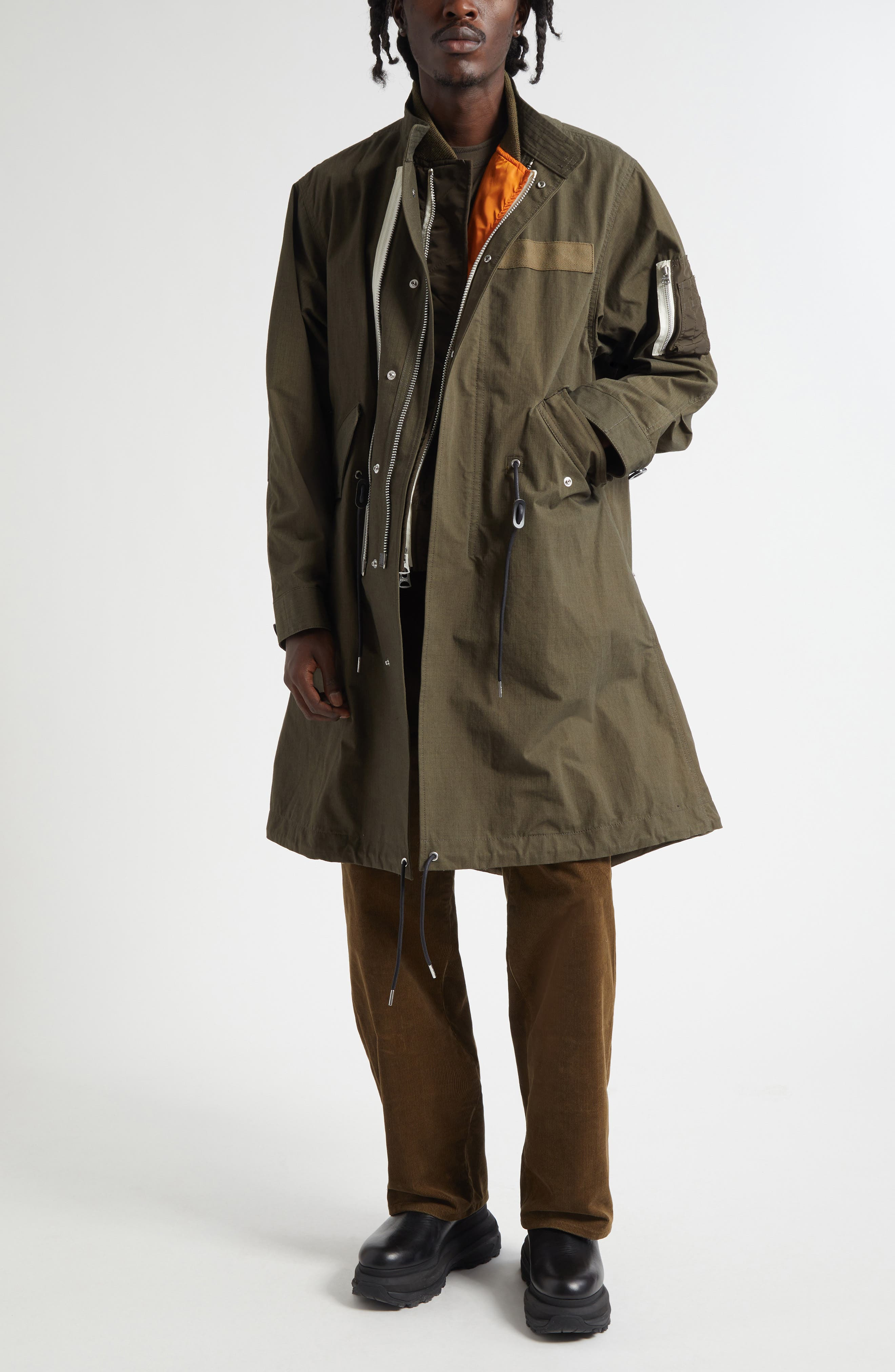 Sacai Cotton & Nylon Ripstop Coat in Khaki at Nordstrom - 1
