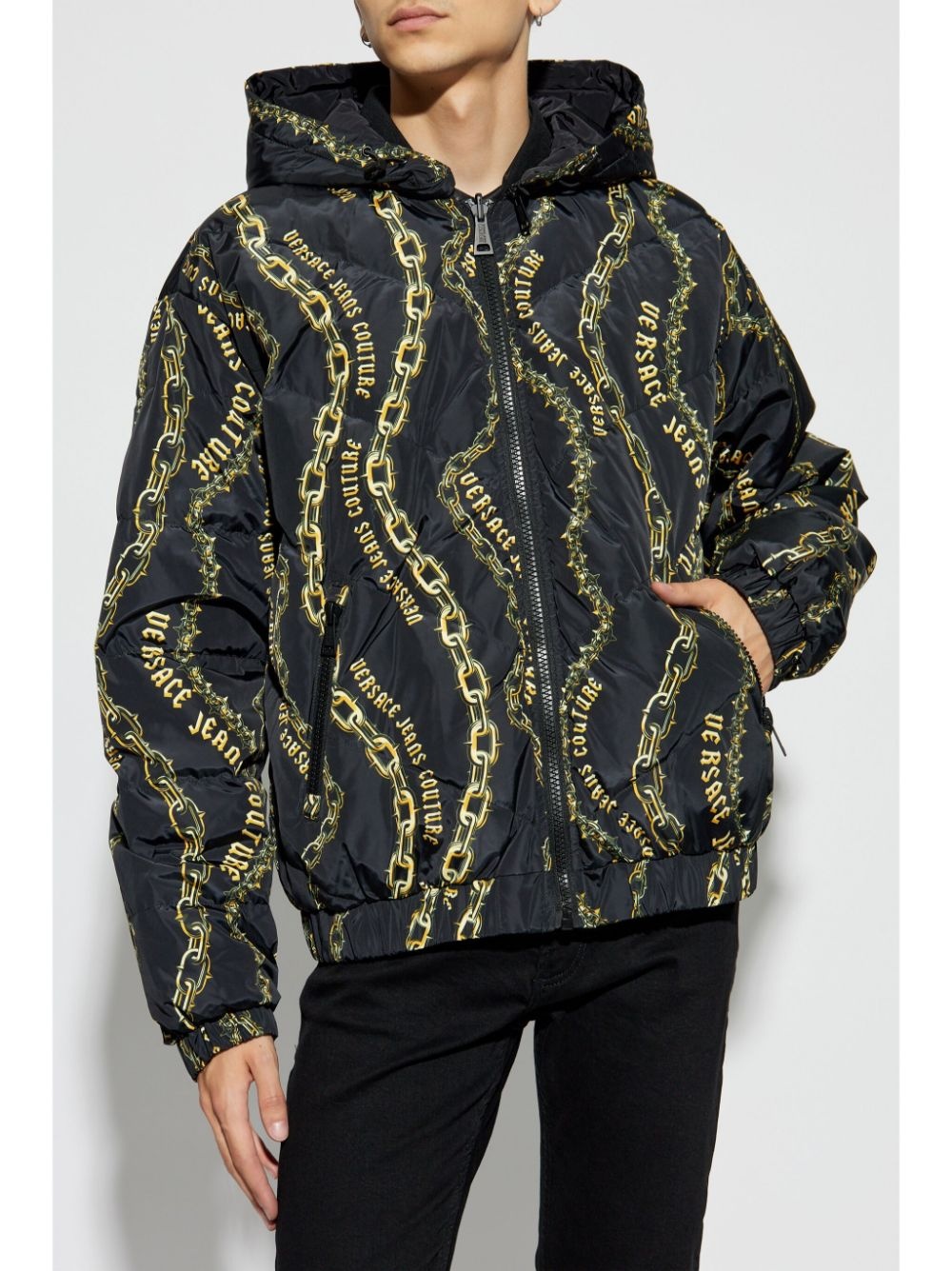 reversible chain-print hooded jacket - 3