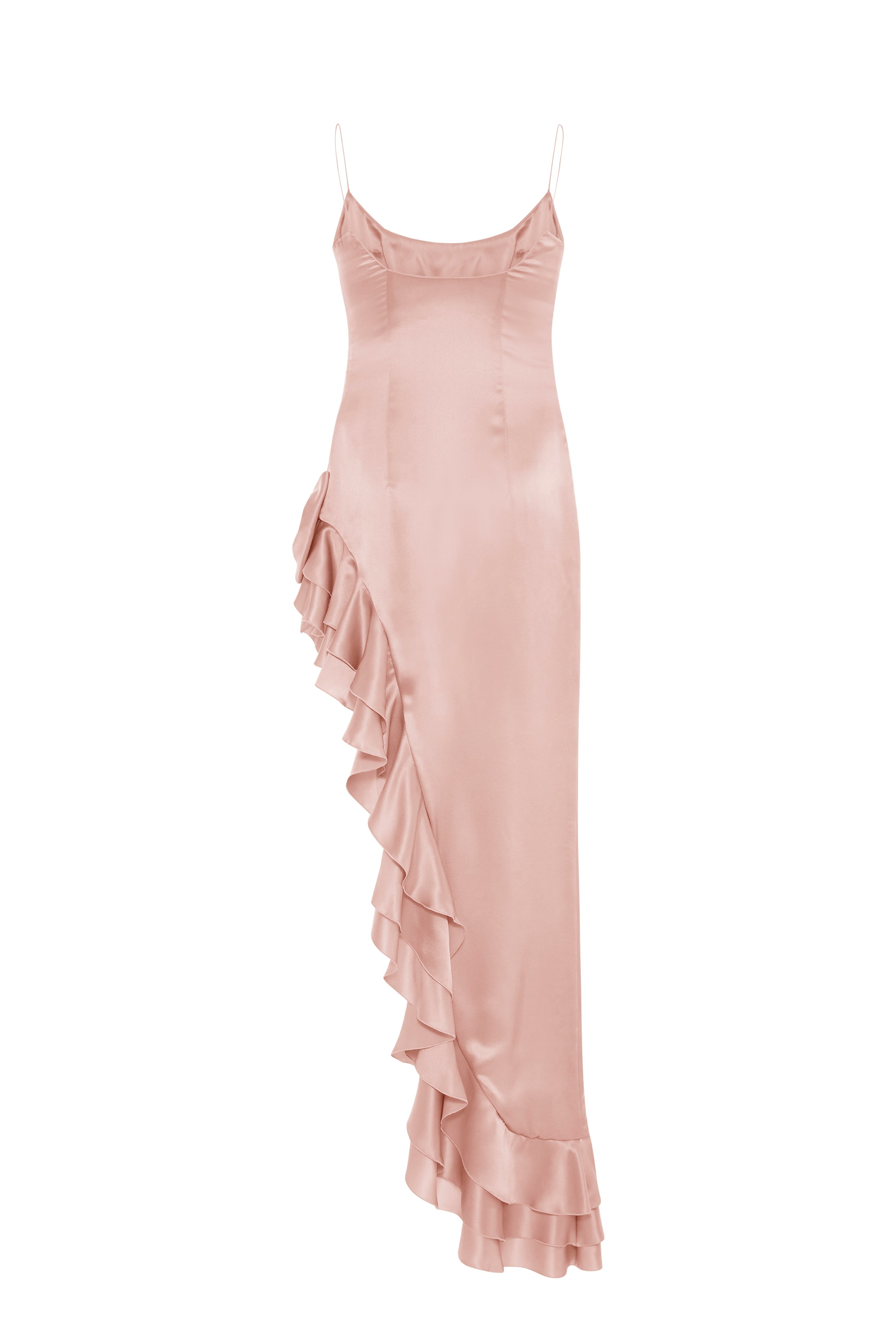LAMINATED SILK EVENING DRESS WITH VOLANT - 2